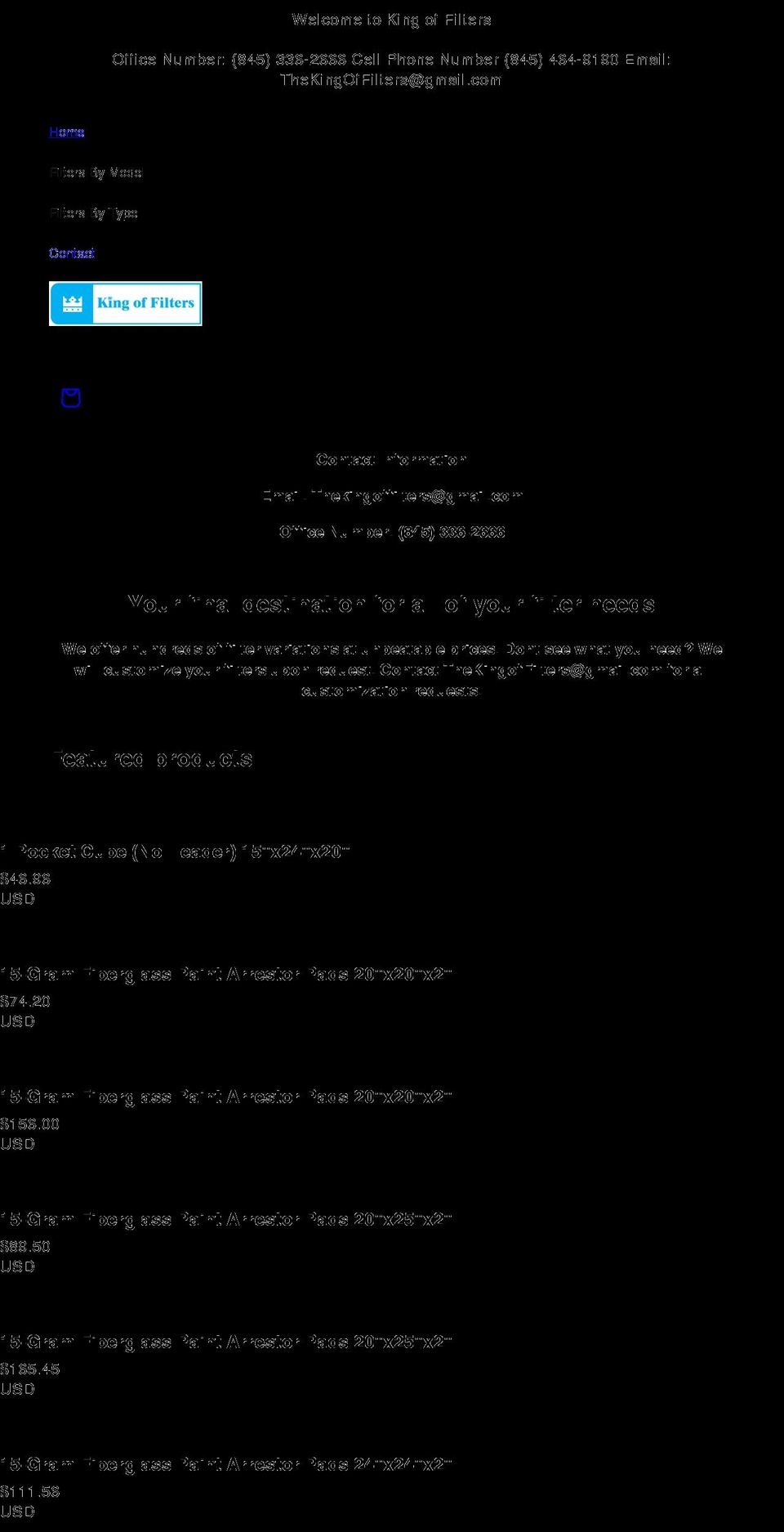 kingoffilters.com shopify website screenshot