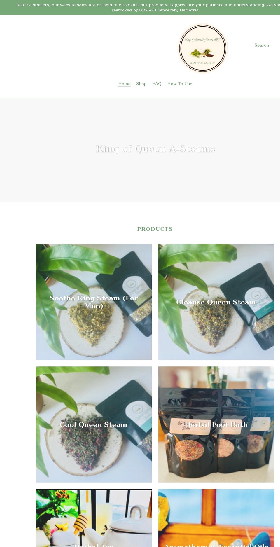kingofqueenasteams.com shopify website screenshot