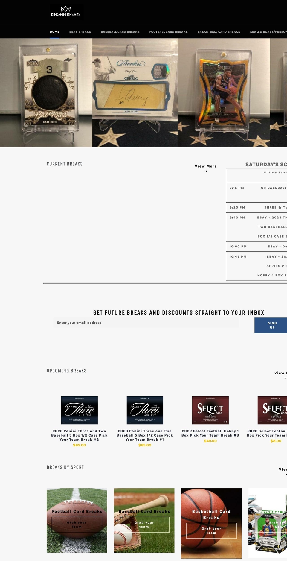 kingpinbreaks.com shopify website screenshot