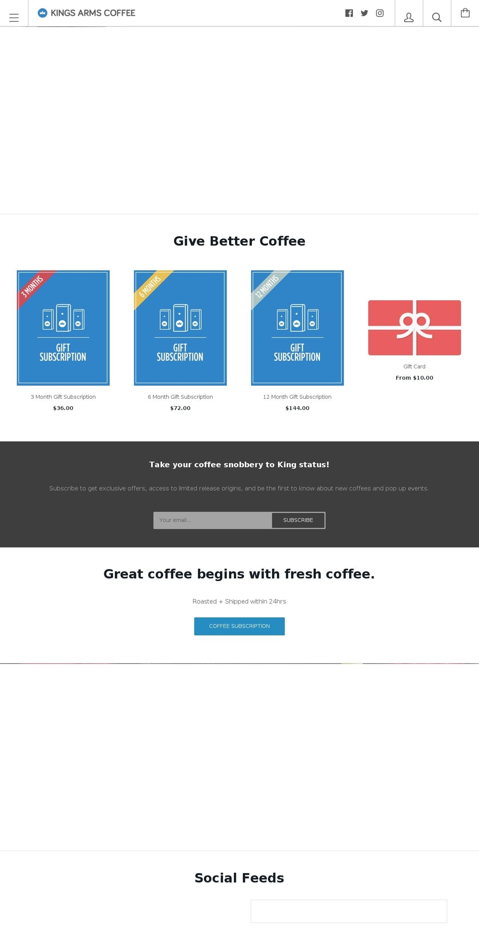 kingsarmscoffee.com shopify website screenshot