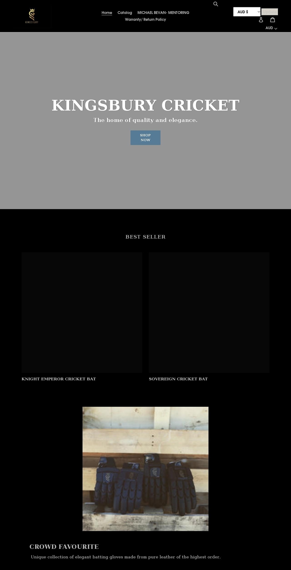 kingsburycricket.com shopify website screenshot