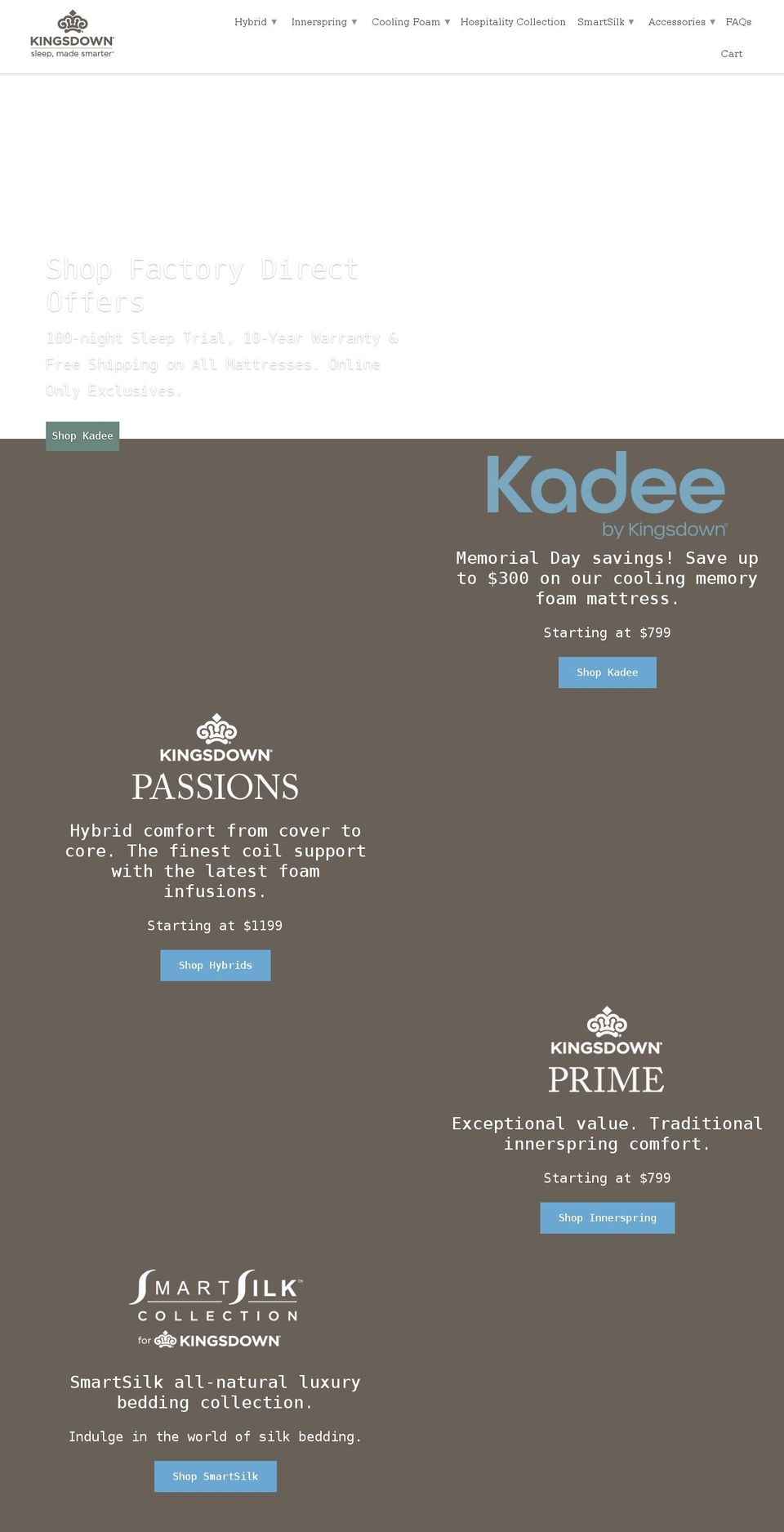 kingsdownmattress.com shopify website screenshot
