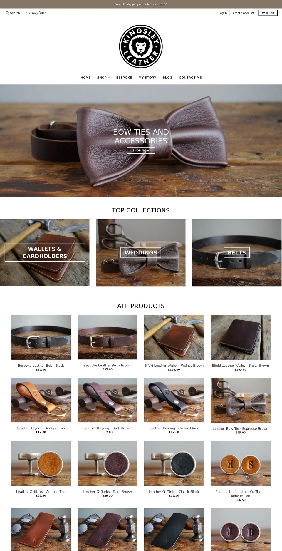 kingsleyleather.com — Shopify storefront screenshot