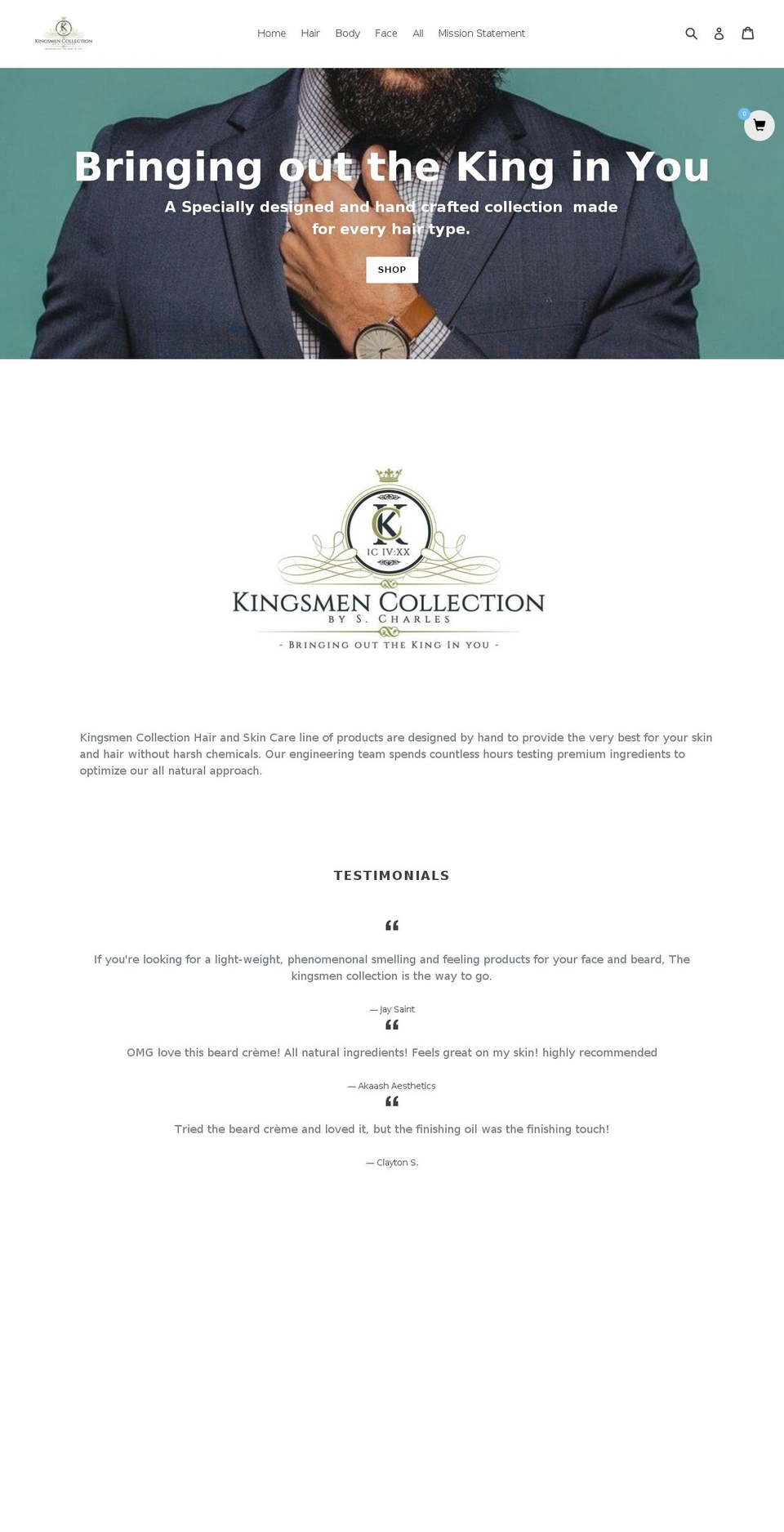 kingsmencollection.com — Shopify storefront screenshot
