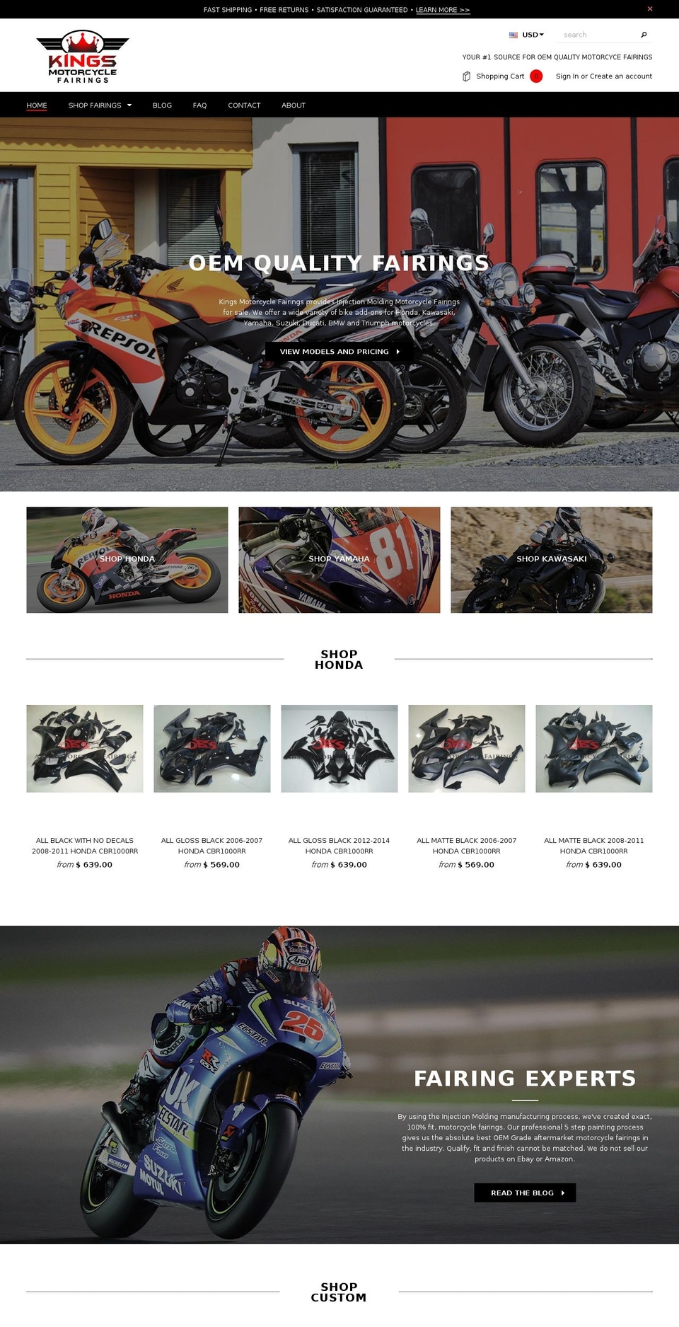 kingsmotorcyclefairings.com shopify website screenshot