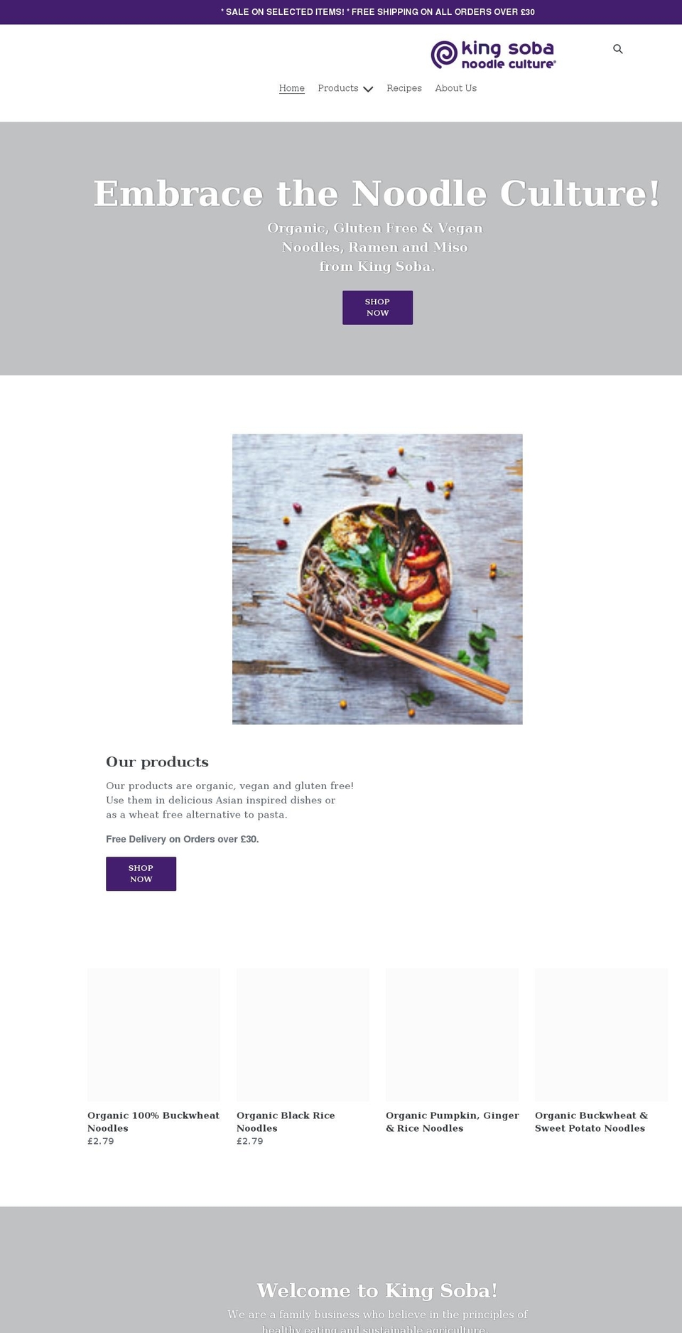 kingsoba.co.uk shopify website screenshot