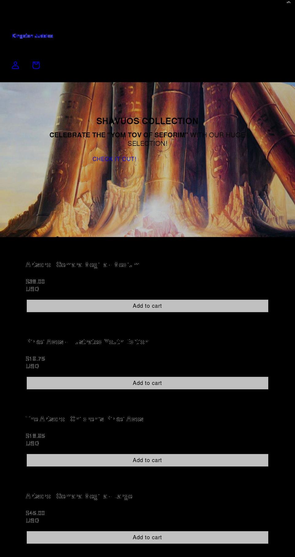 kingstonjudaica.com shopify website screenshot