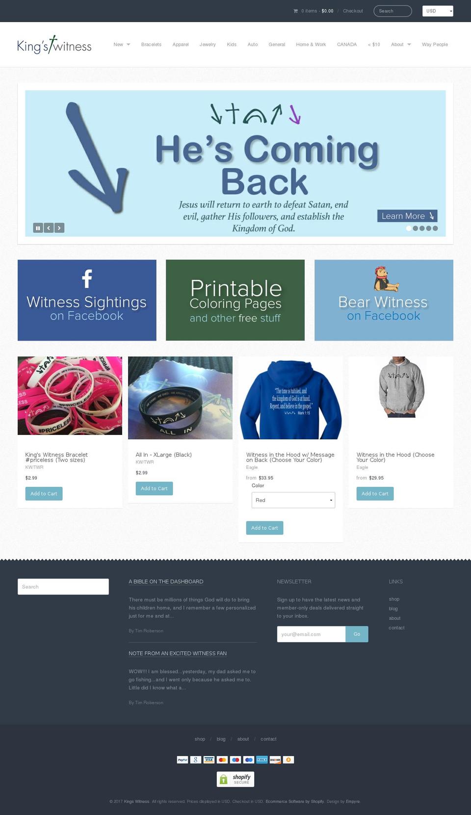 kingswitness.com shopify website screenshot