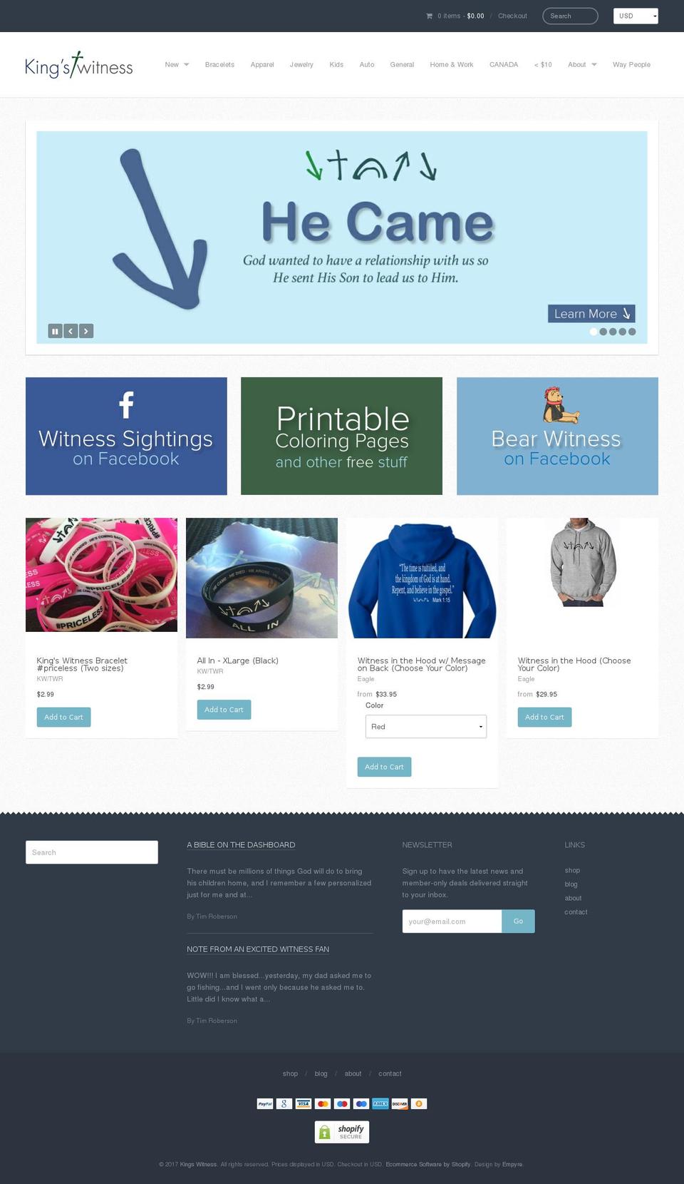 kingswitness.net shopify website screenshot