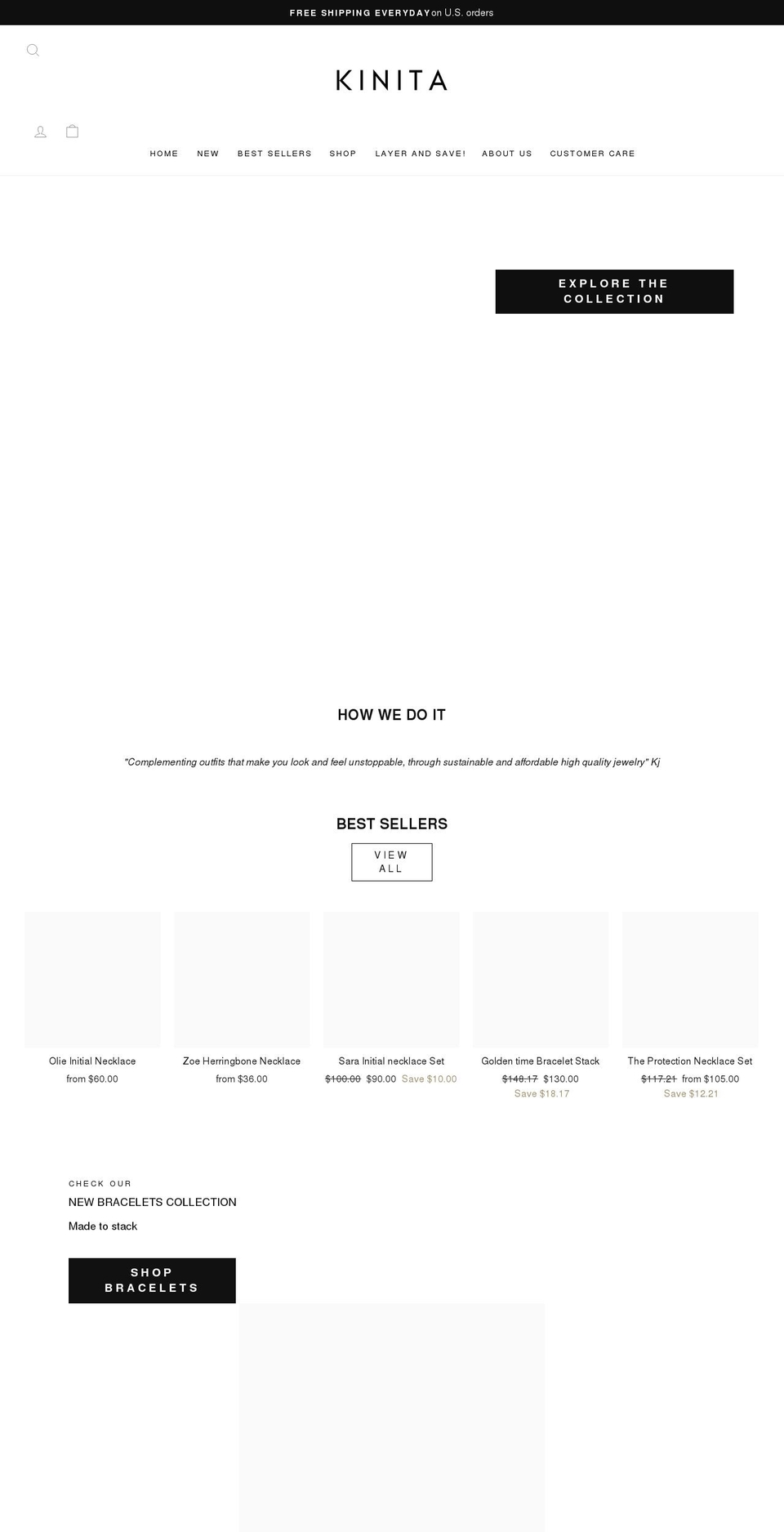 kinitajewelry.com shopify website screenshot