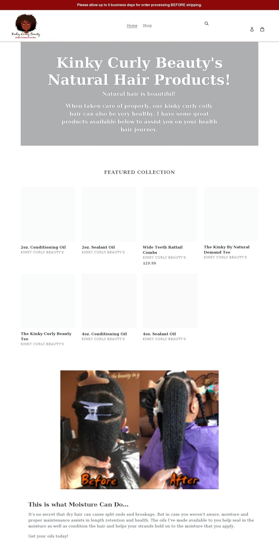kinkycurlybeauty.org shopify website screenshot