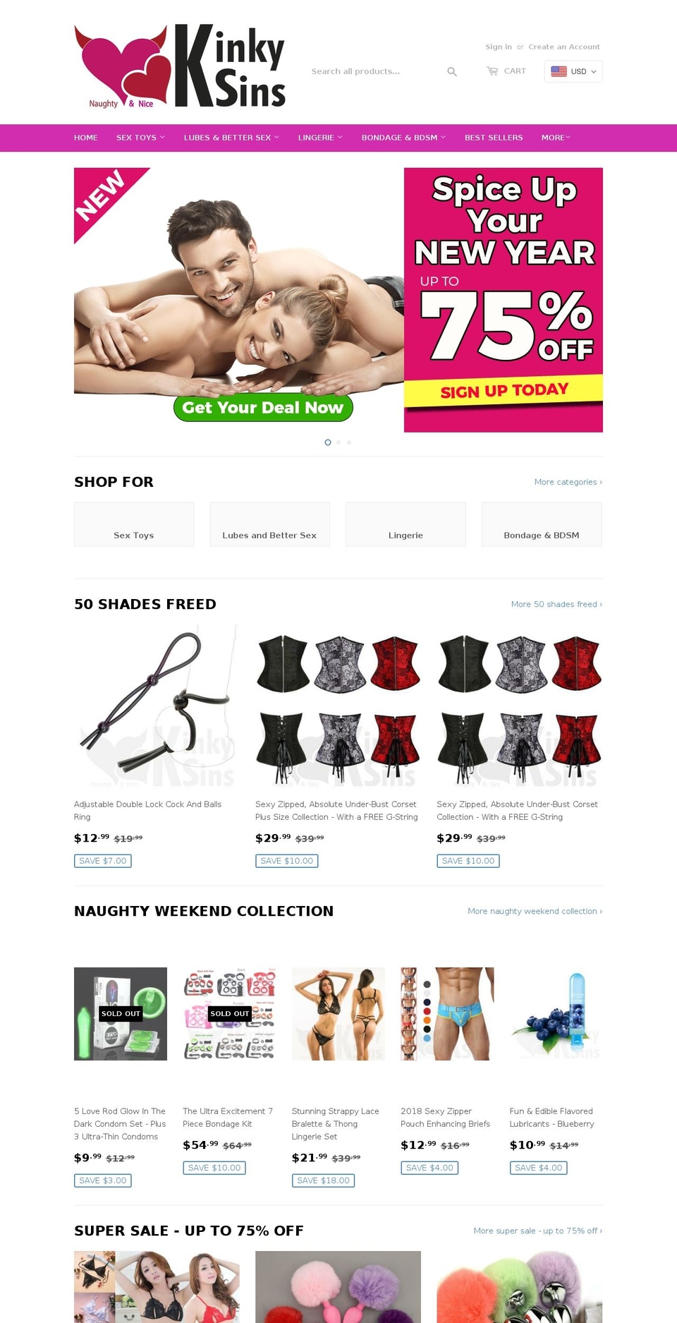 kinkysins.com — Shopify storefront screenshot