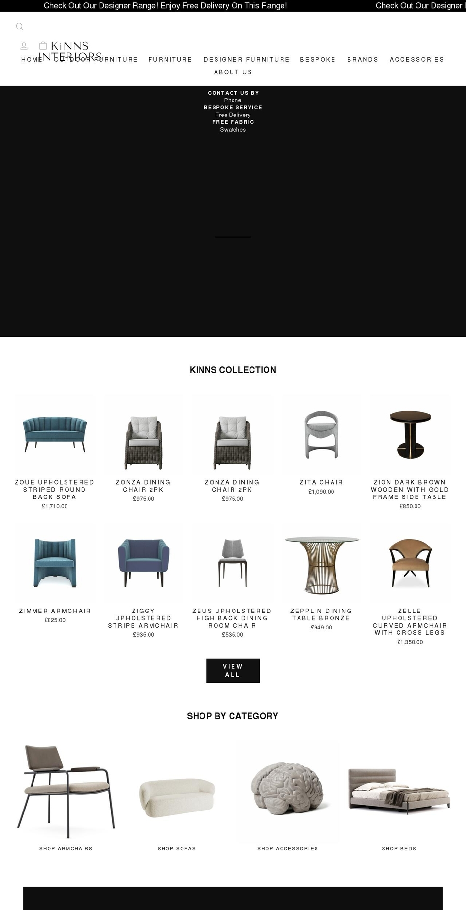 kinnsinteriors.com shopify website screenshot