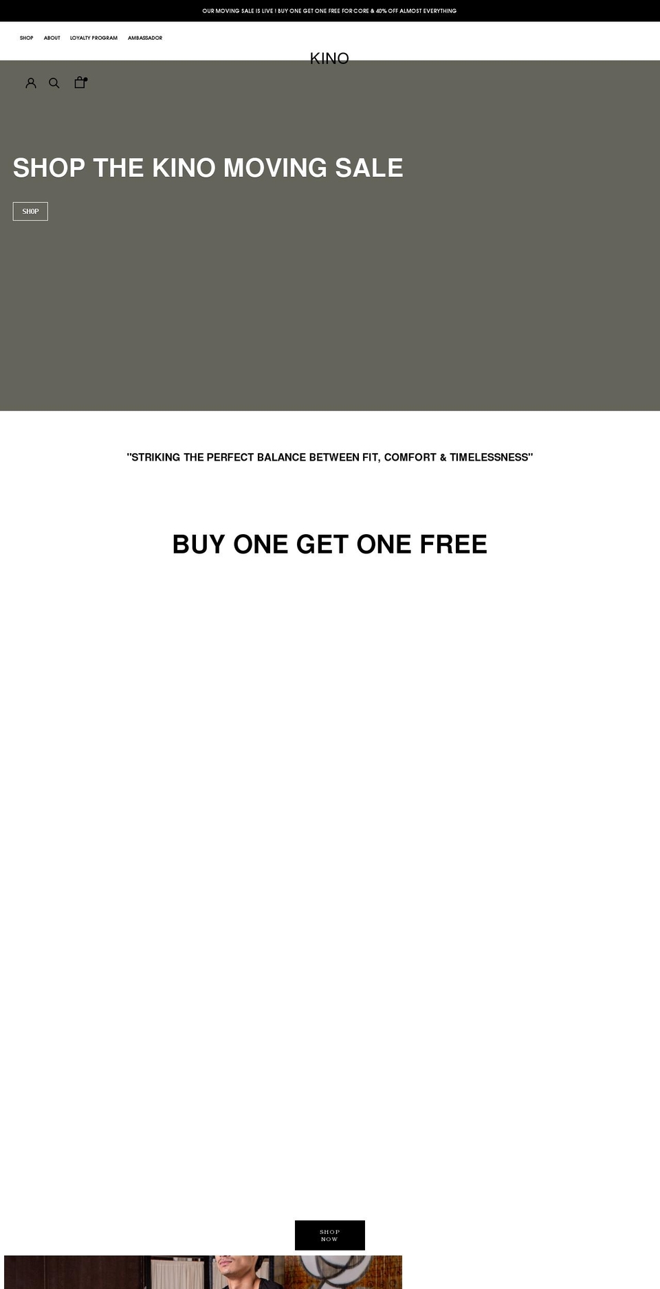 kinoclothing.com shopify website screenshot