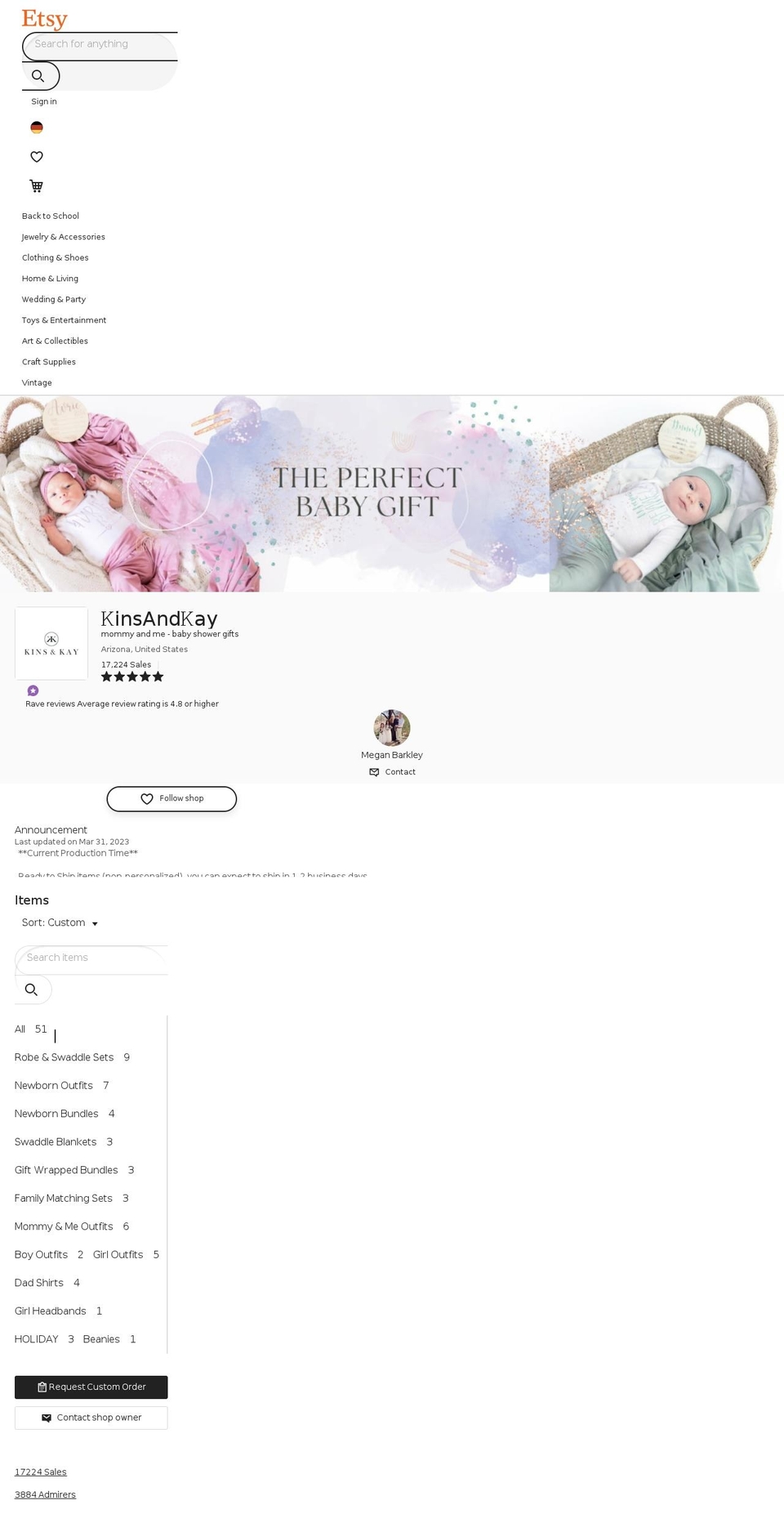 kinsandkay.com — Shopify storefront screenshot