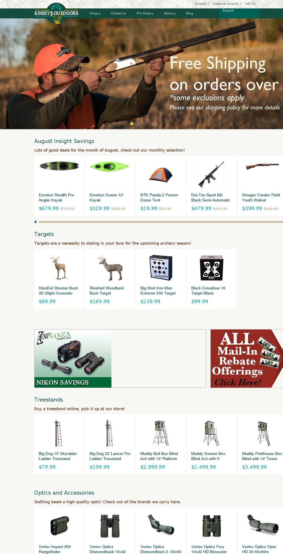 kinseysoutdoors.com shopify website screenshot