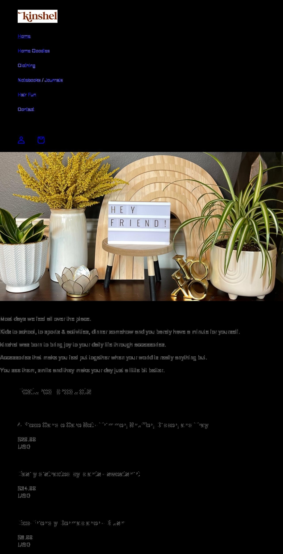 kinshel.com shopify website screenshot