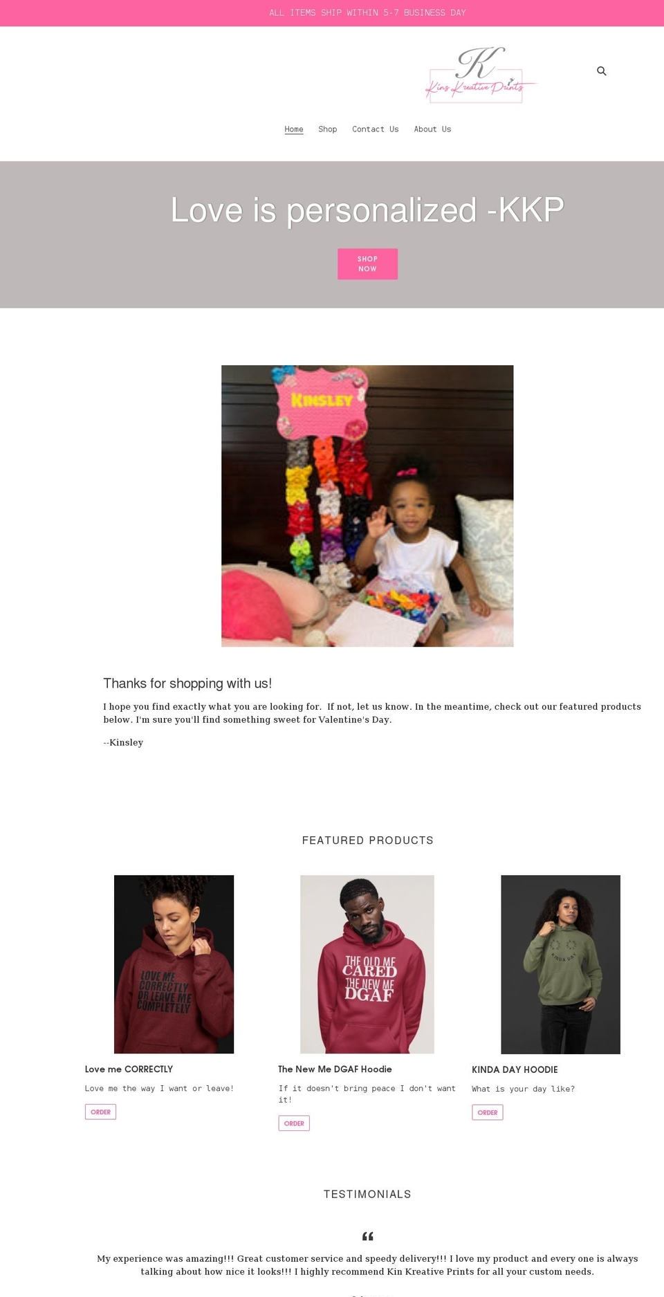 kinskreativeprints.com shopify website screenshot