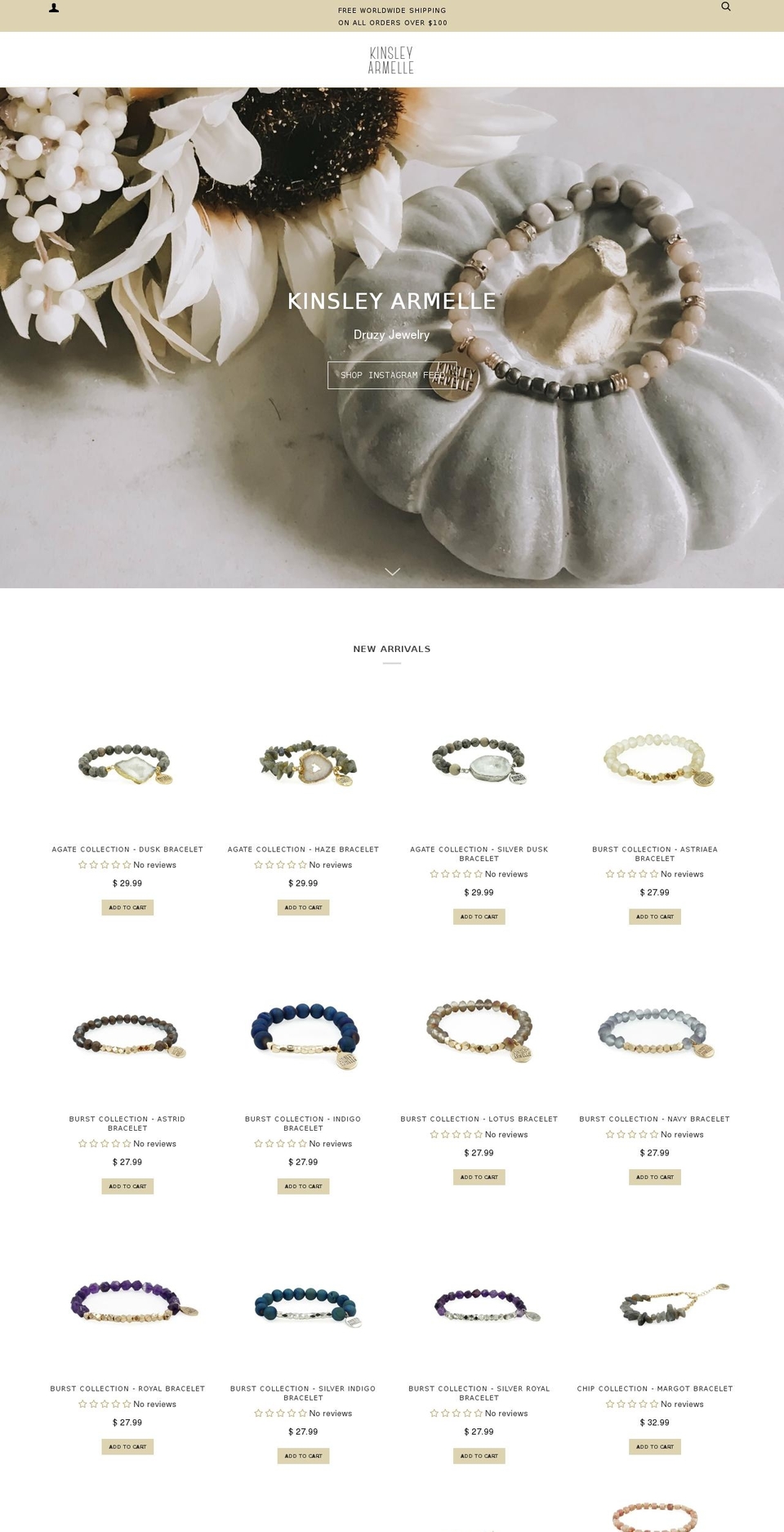kinsleyarmelle.com — Shopify storefront screenshot