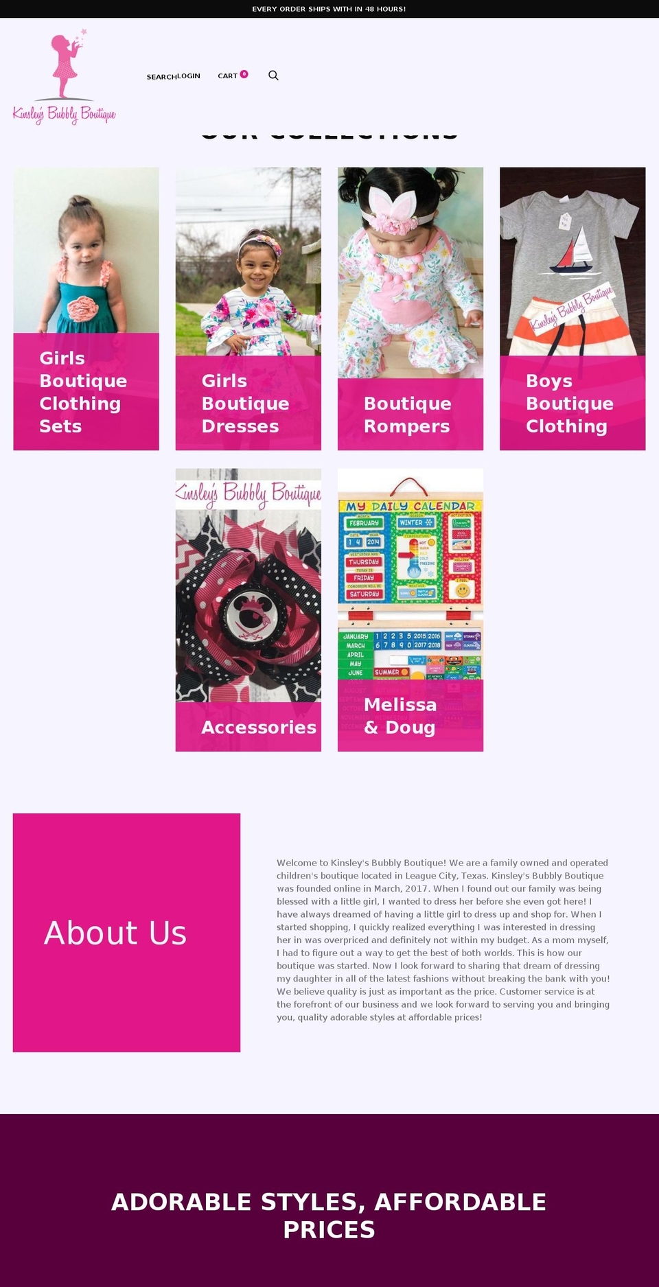 kinsleysbubblyboutique.com — Shopify storefront screenshot