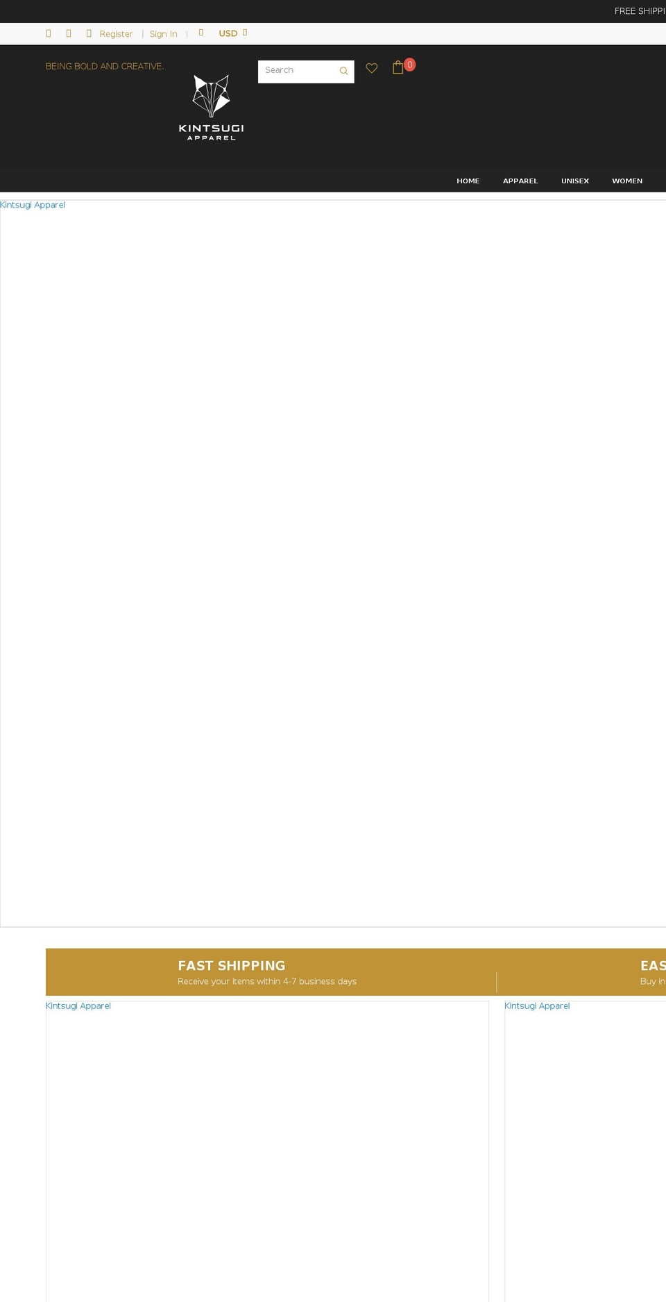 kintsugiapparel.com shopify website screenshot