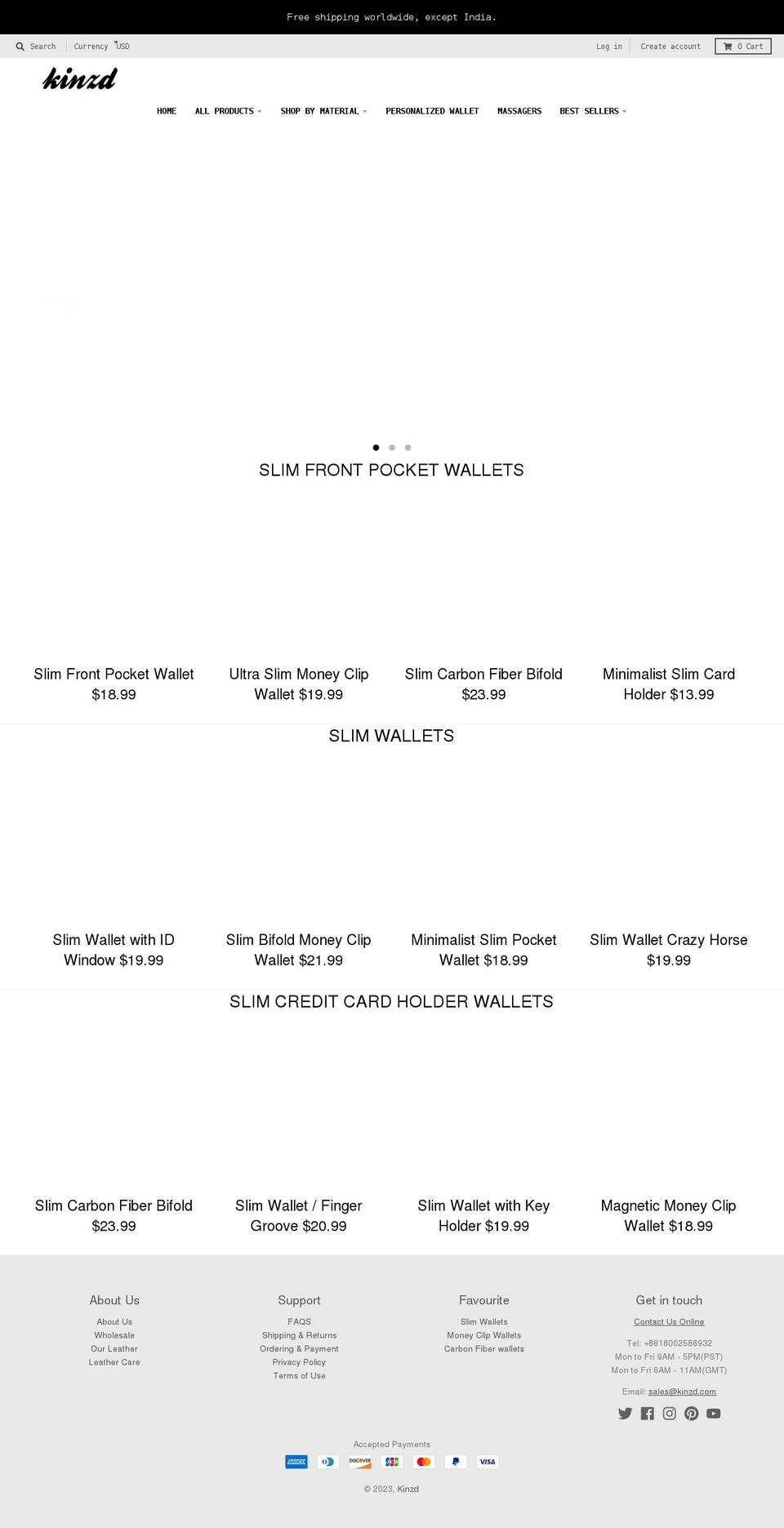 kinzd.com shopify website screenshot