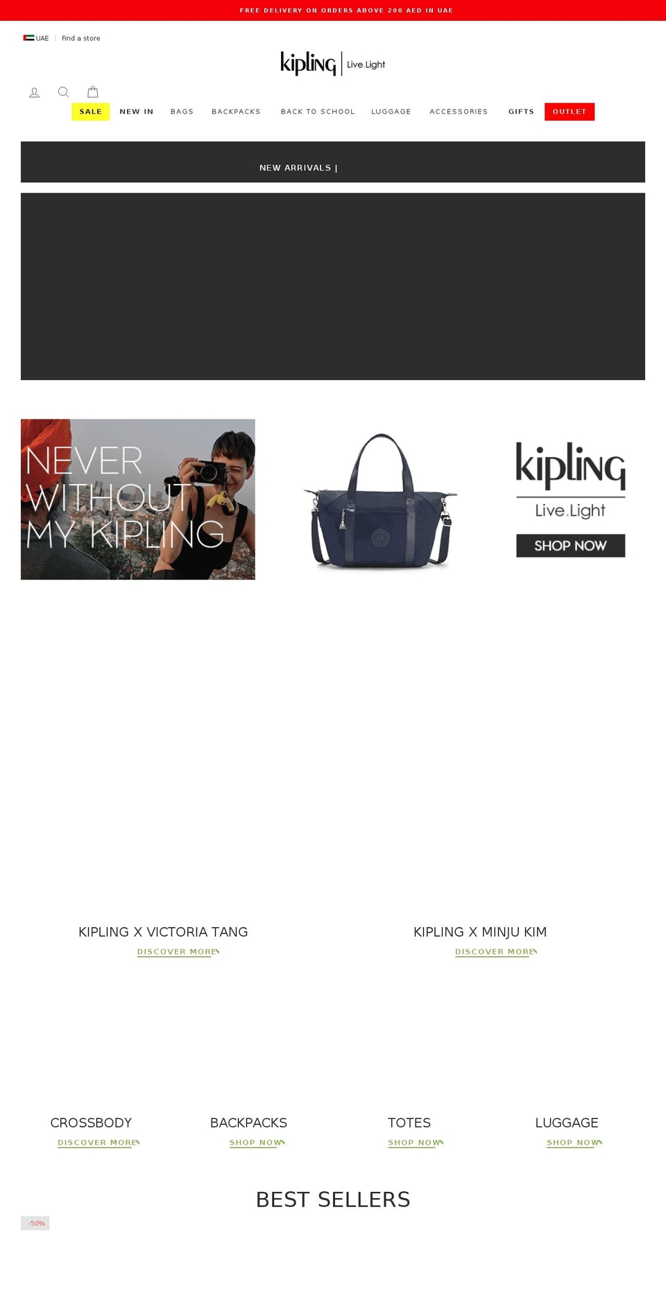 kipling.co.ae shopify website screenshot