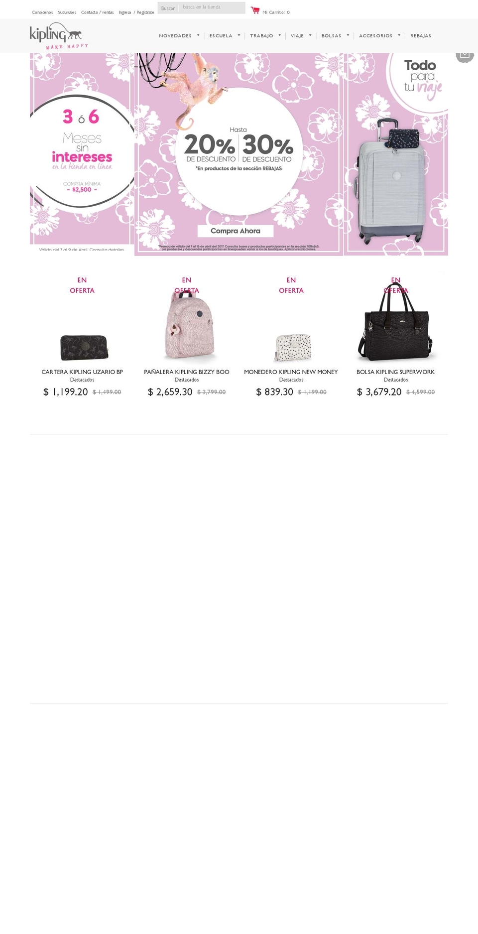 kiplingmexico.com shopify website screenshot