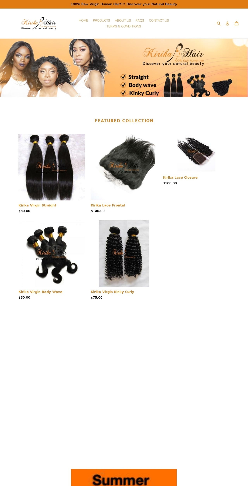 kirikahair.com — Shopify storefront screenshot