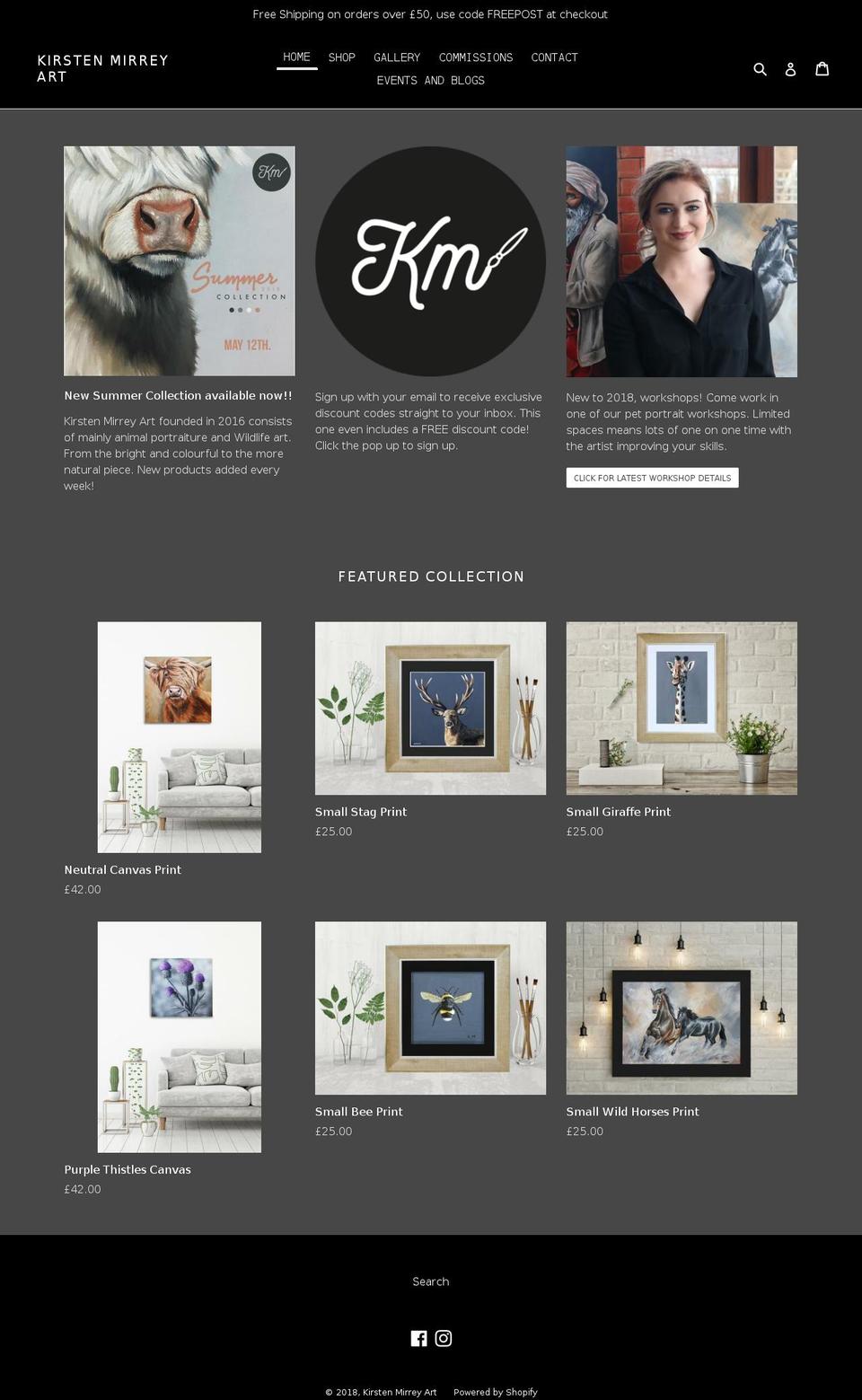 kirstenmirreyart.com shopify website screenshot