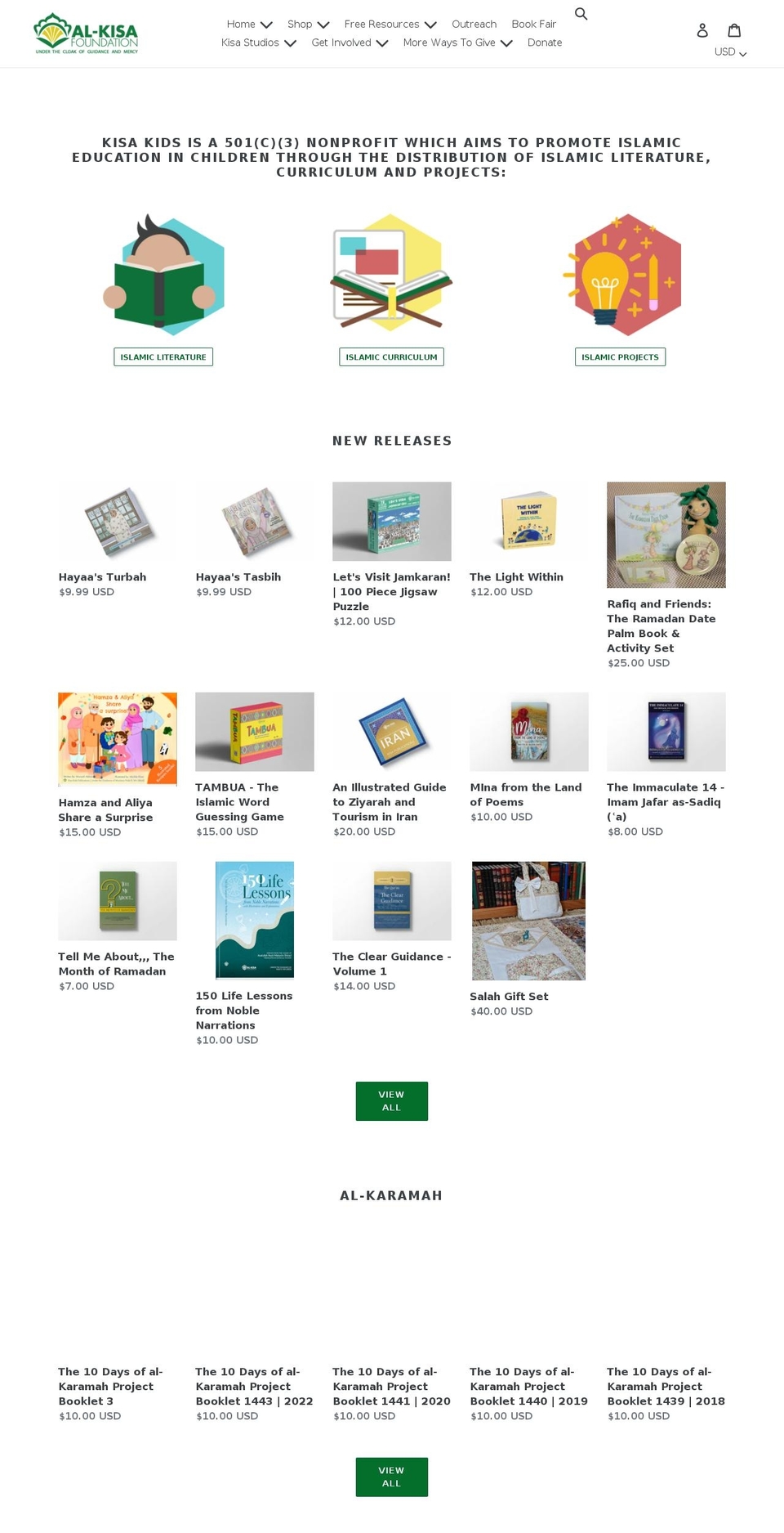 kisakids.org shopify website screenshot