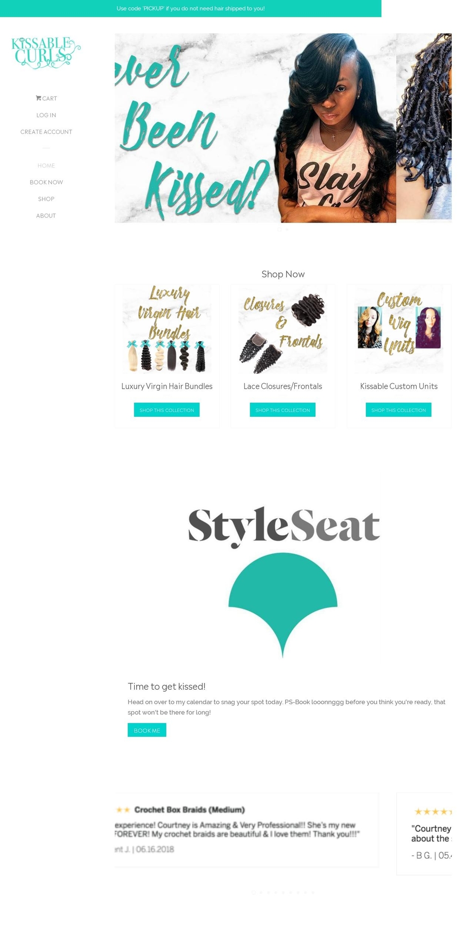 kissablecurlsbycourtney.com shopify website screenshot