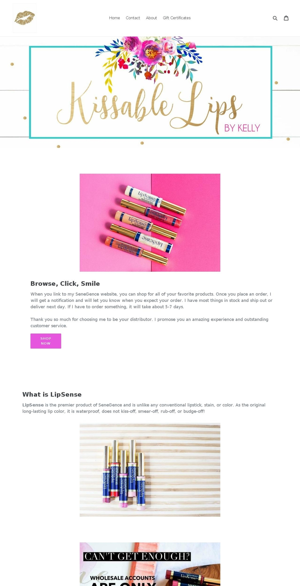 kissablelipsbykelly.com — Shopify storefront screenshot