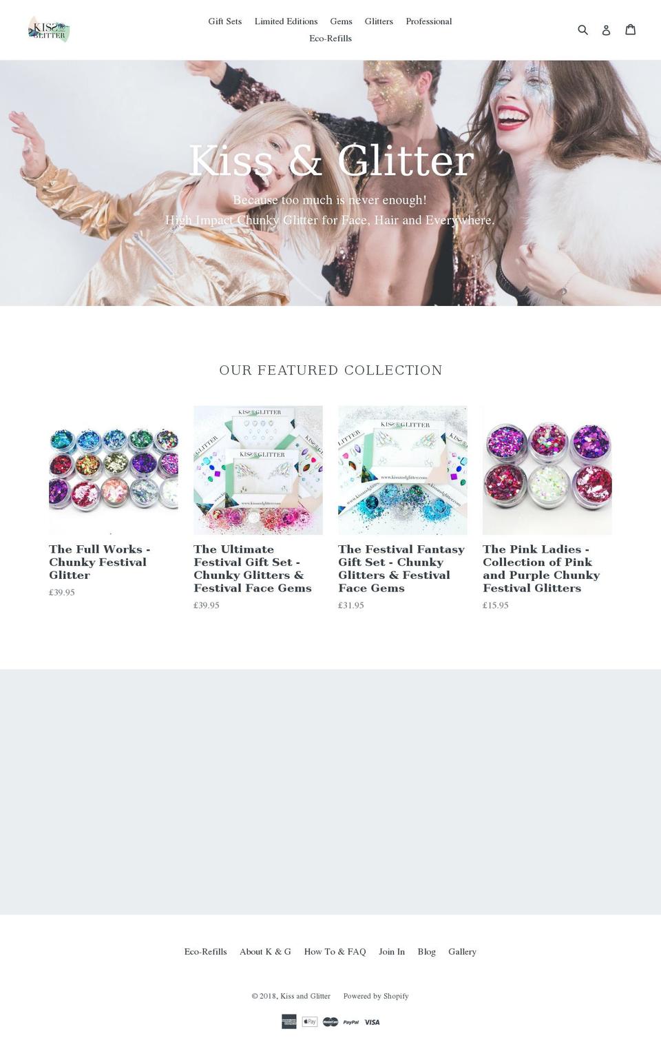 kissandglitter.com — Shopify storefront screenshot