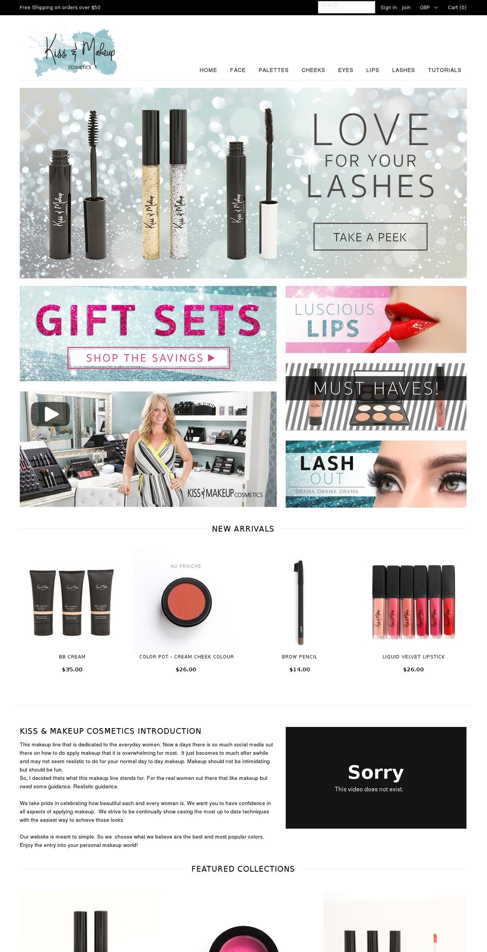 kissandmakeupcosmetics.com shopify website screenshot