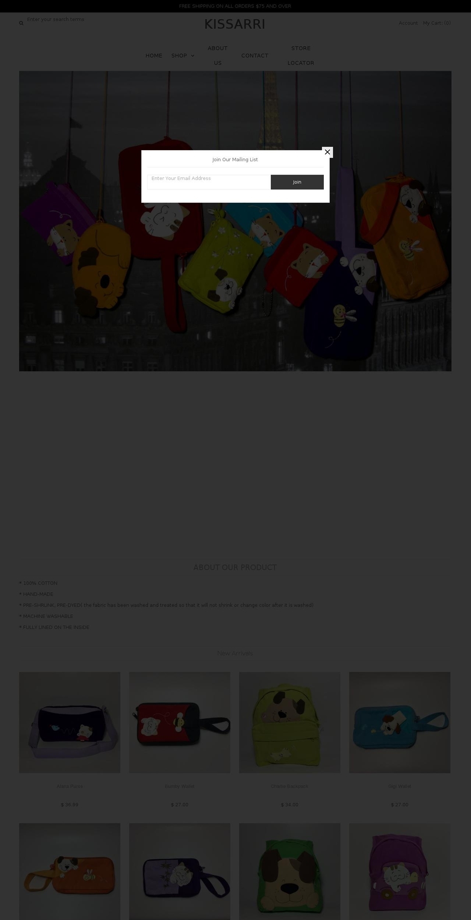 kissarri.com shopify website screenshot