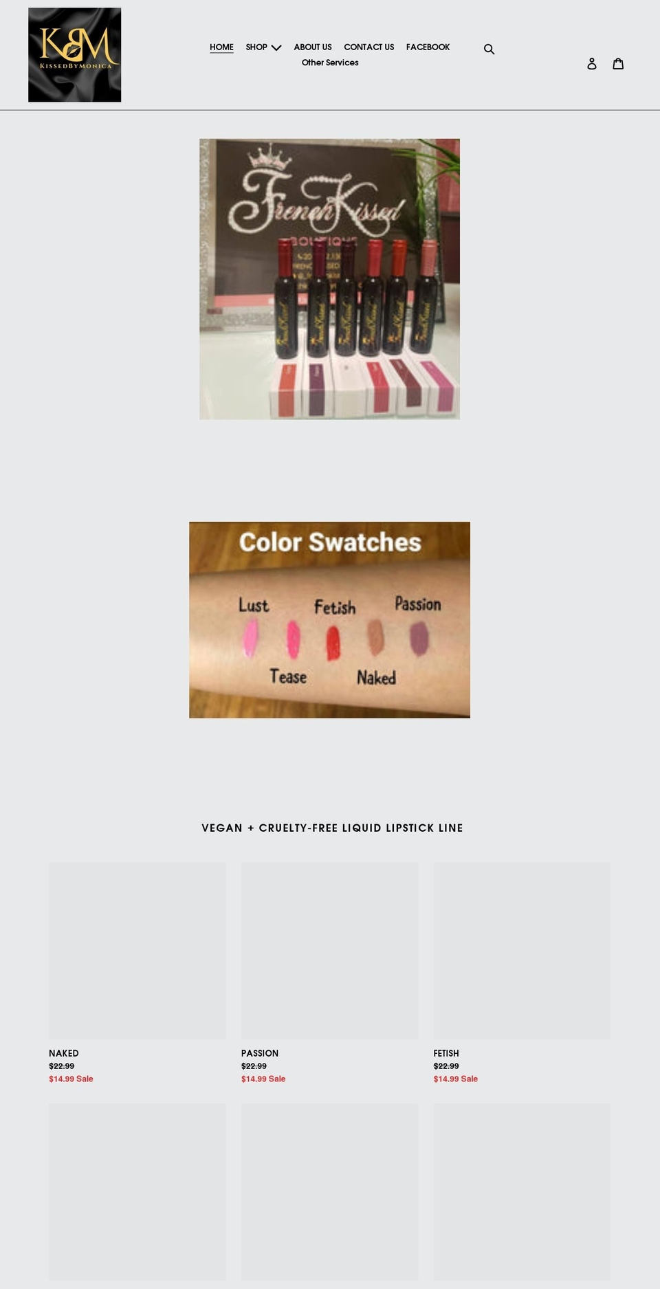 kissedbymonica.com shopify website screenshot