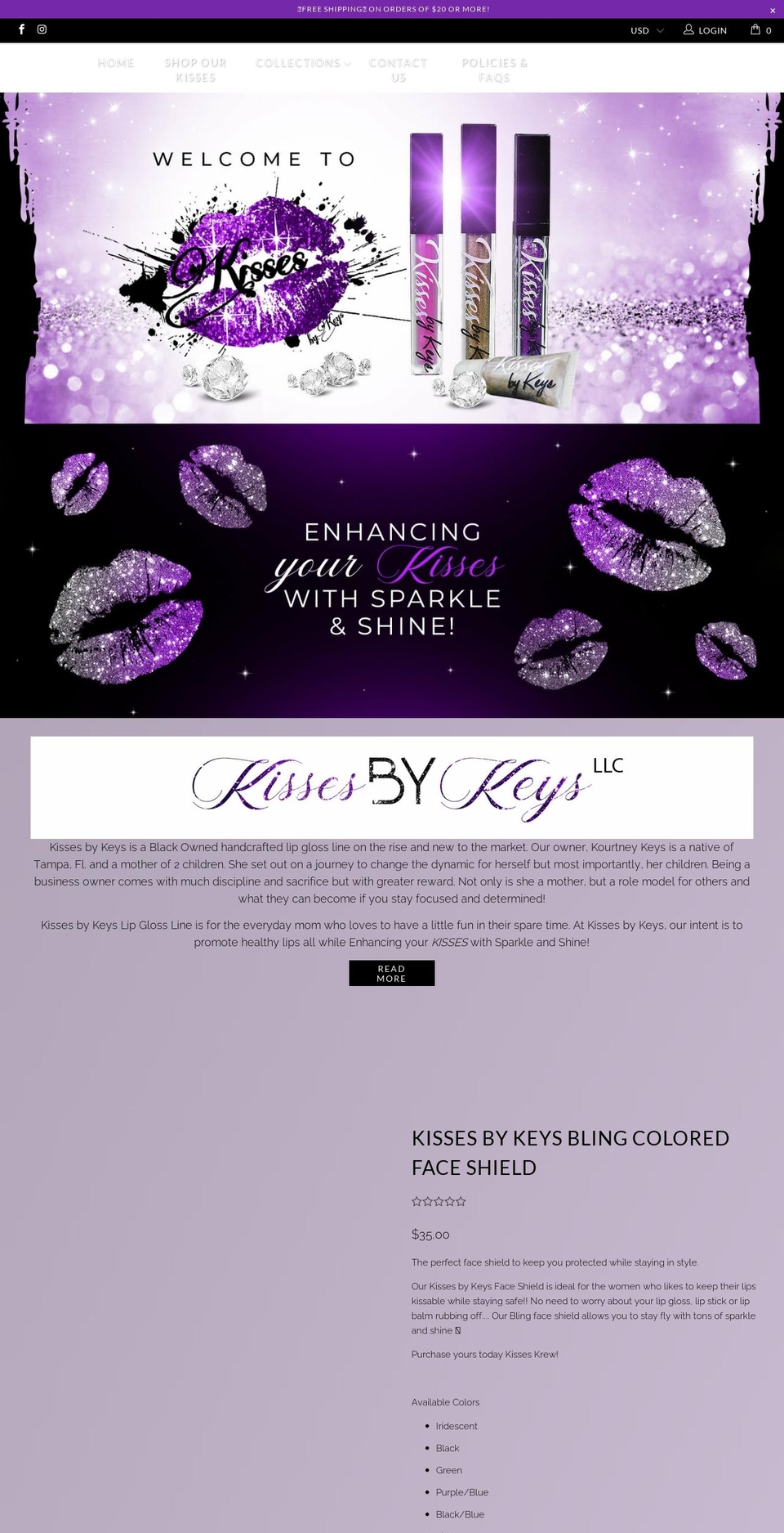kissesbykeysbeauty.com shopify website screenshot