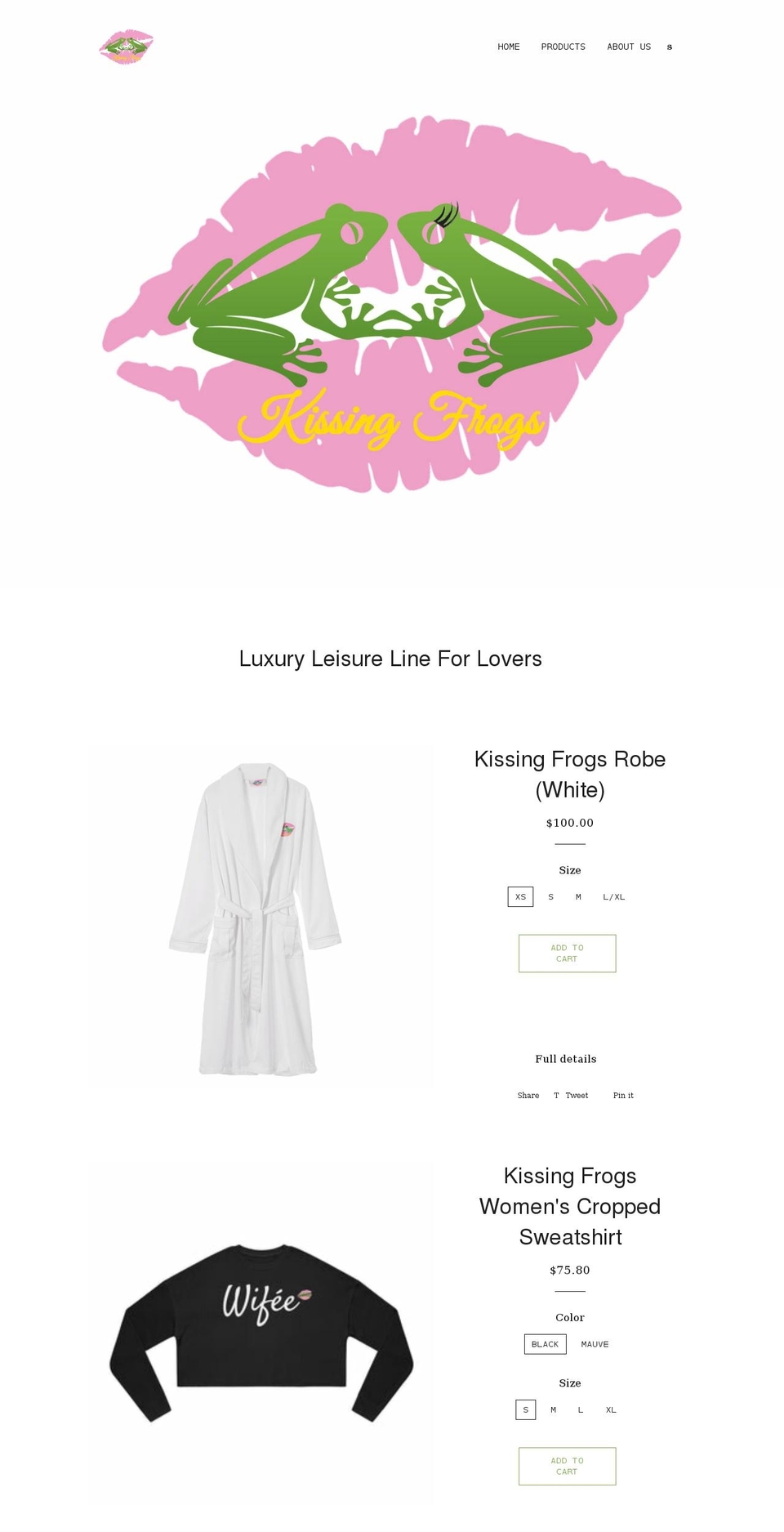 kissingfrogsapparel.com shopify website screenshot