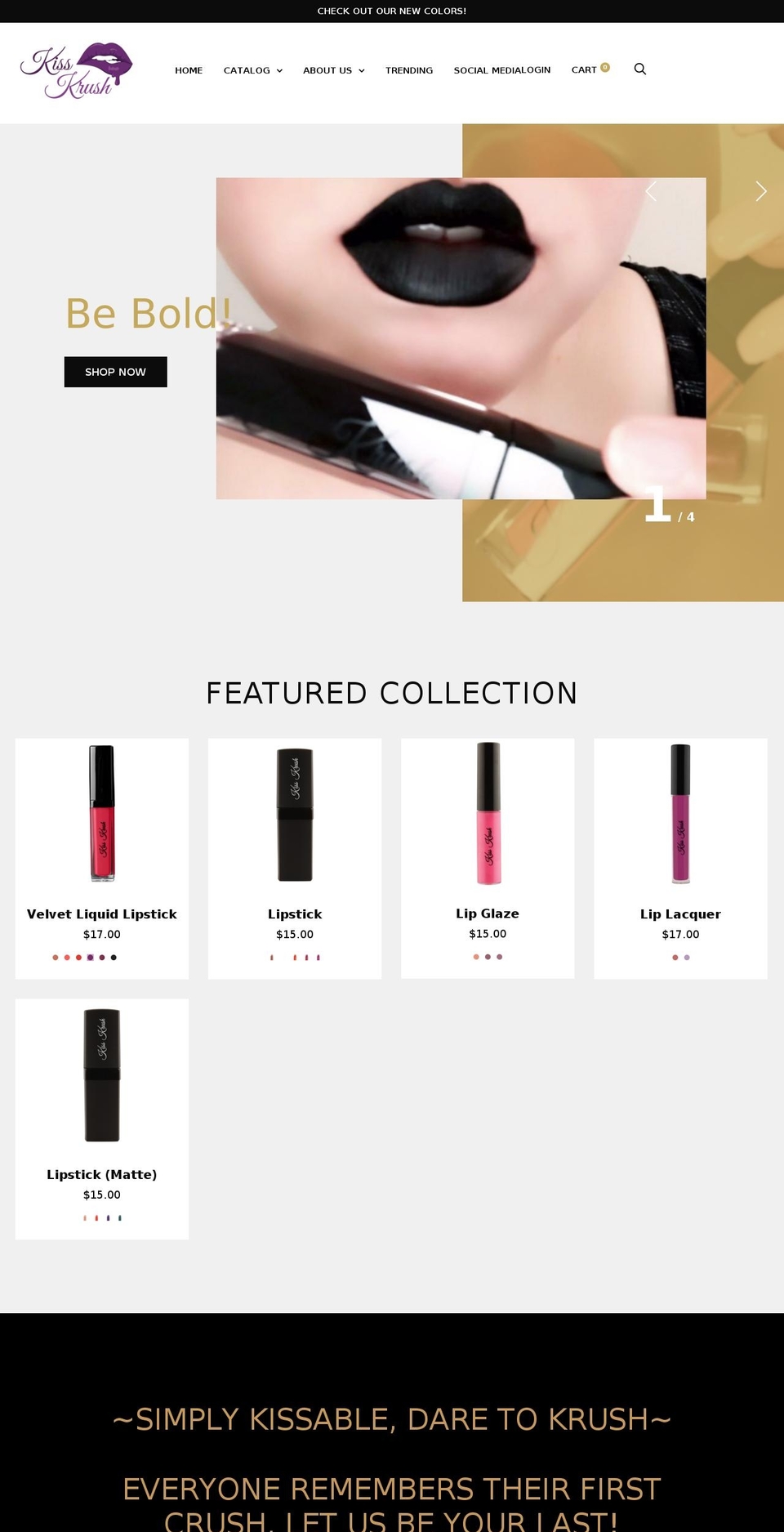 kisskrush.com — Shopify storefront screenshot
