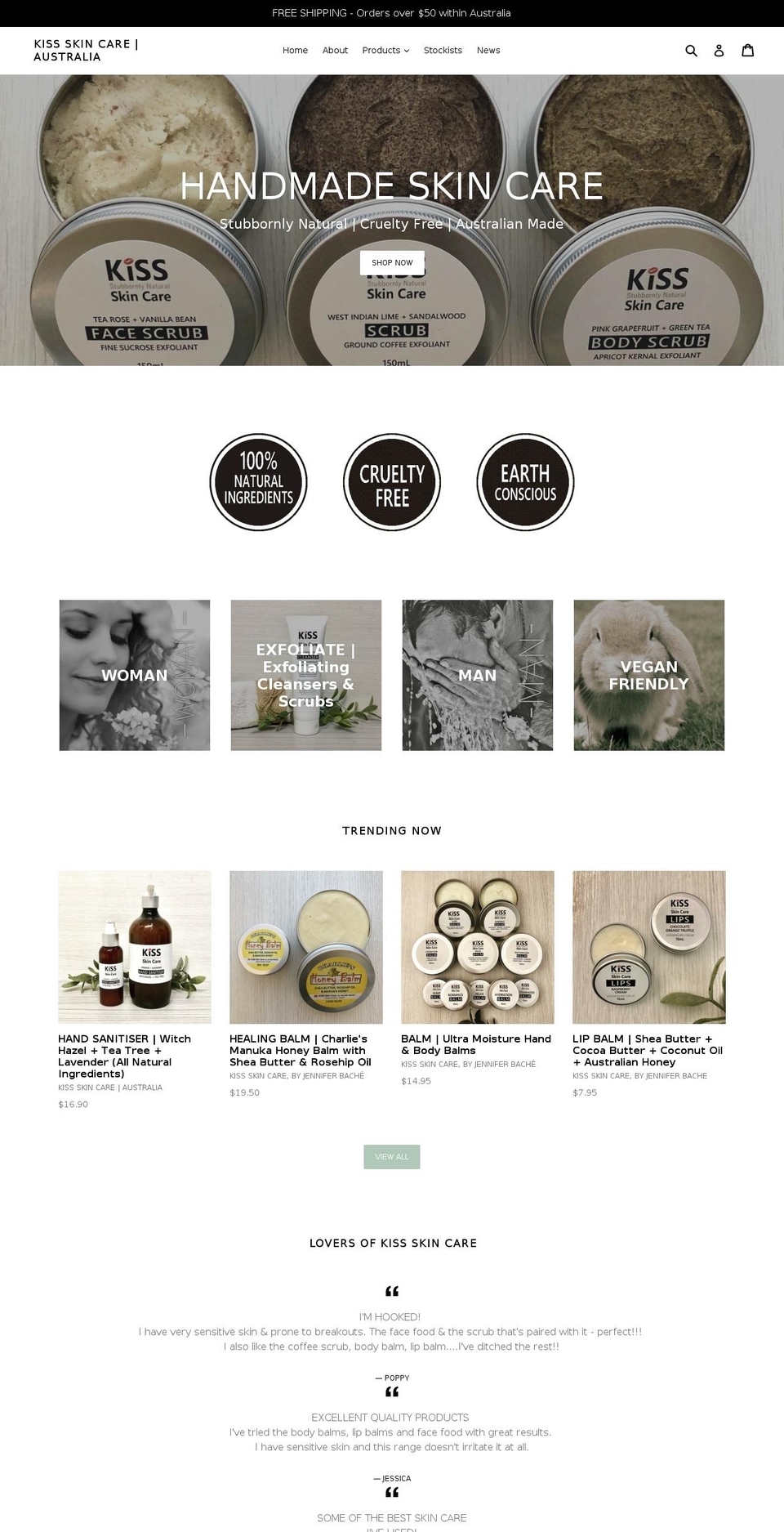 kissskincare.com.au shopify website screenshot