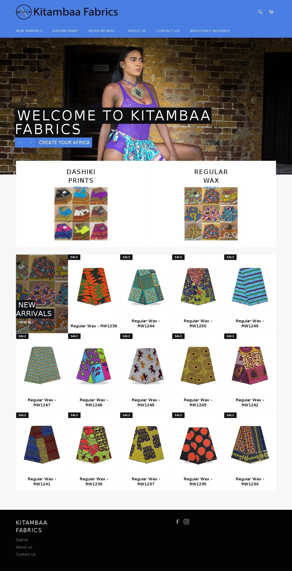 kitambaafabrics.com shopify website screenshot
