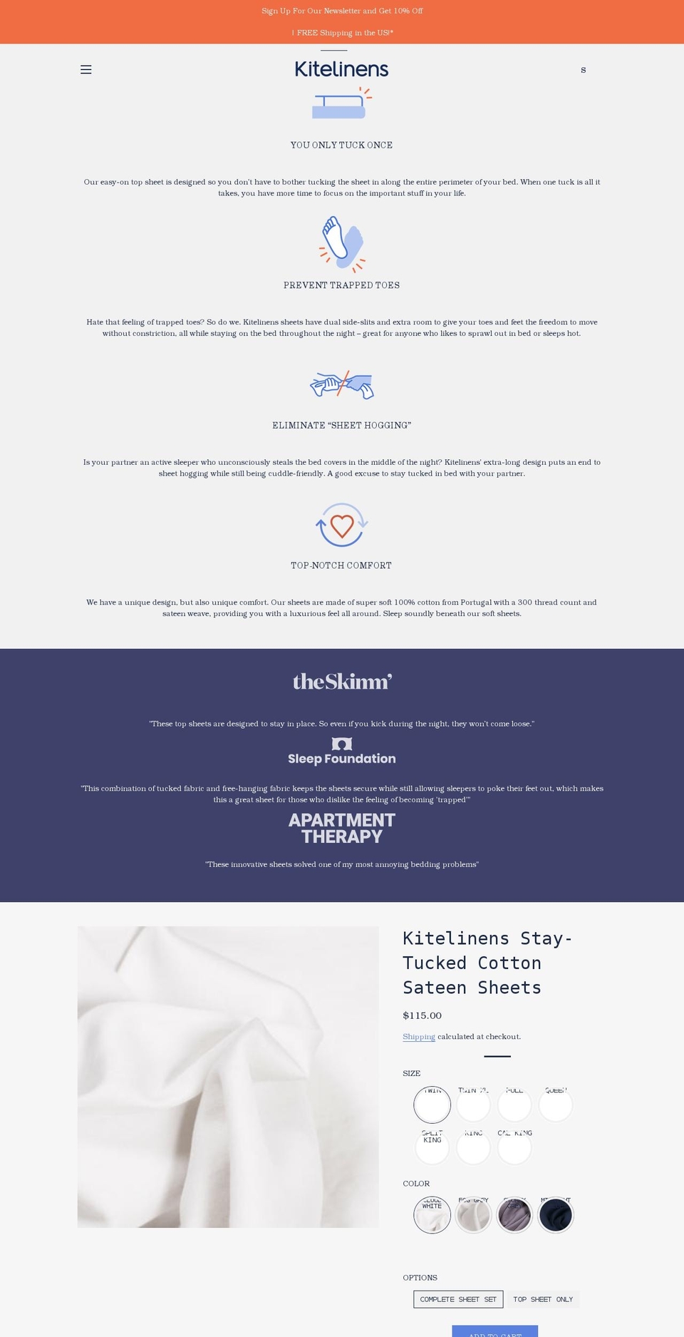 kitelinens.com shopify website screenshot