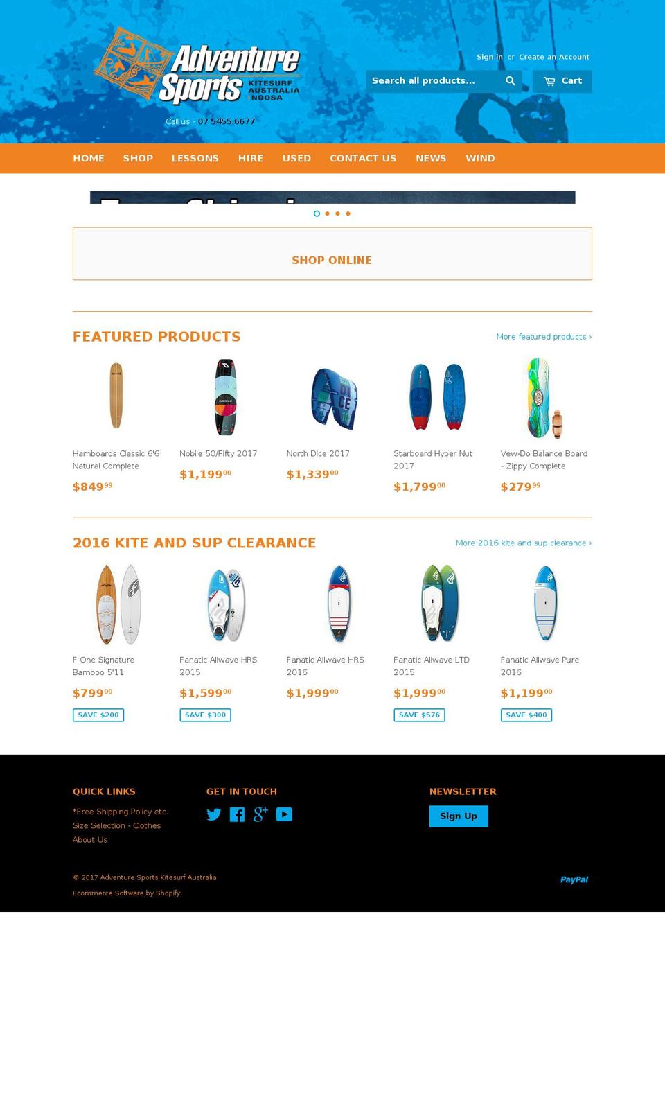 kitesurfaustralia.com shopify website screenshot