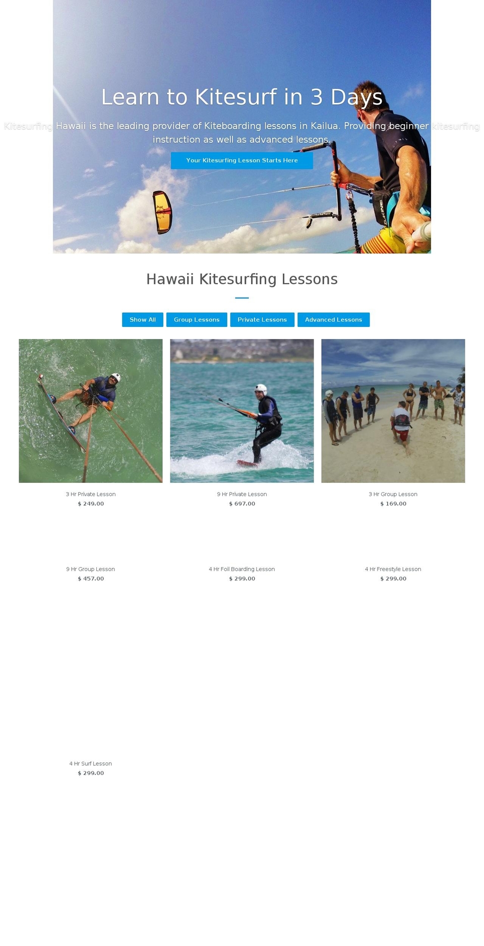 kitesurfinghawaii.com — Shopify storefront screenshot