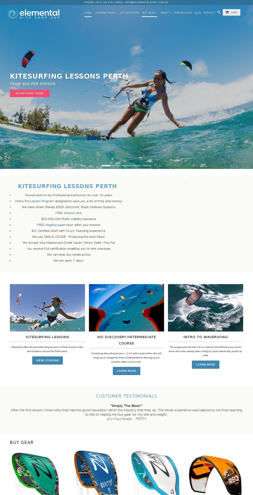 kitesurfinglessonsperth.net.au shopify website screenshot