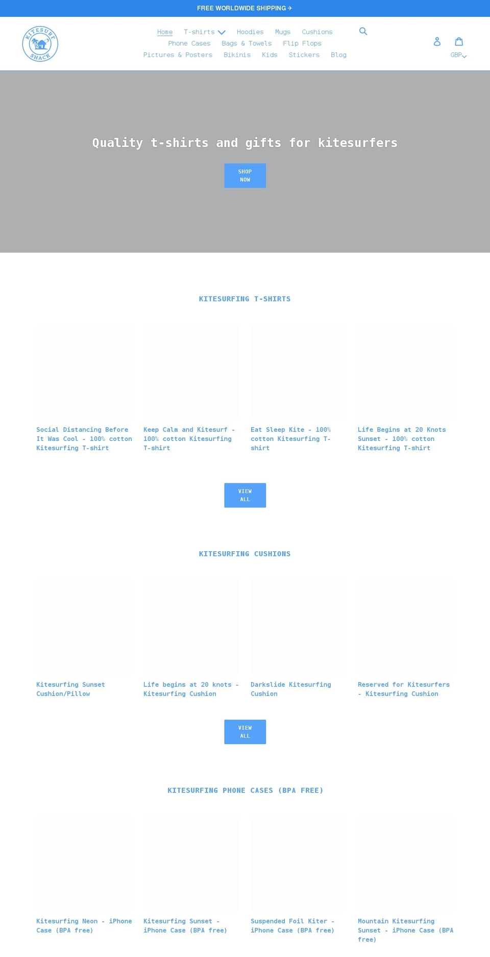 kitesurfshack.com shopify website screenshot