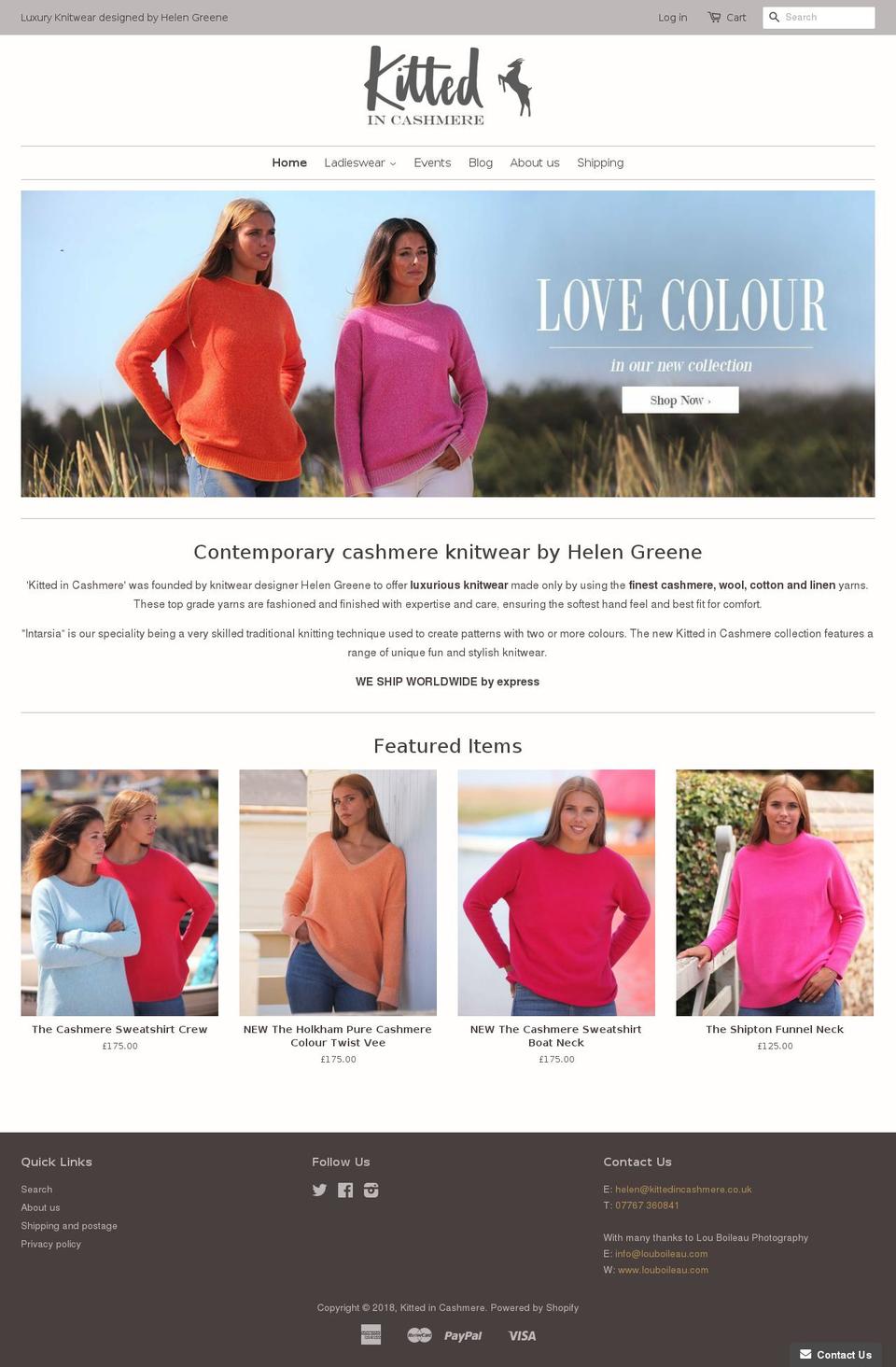 kittedincashmere.co.uk shopify website screenshot