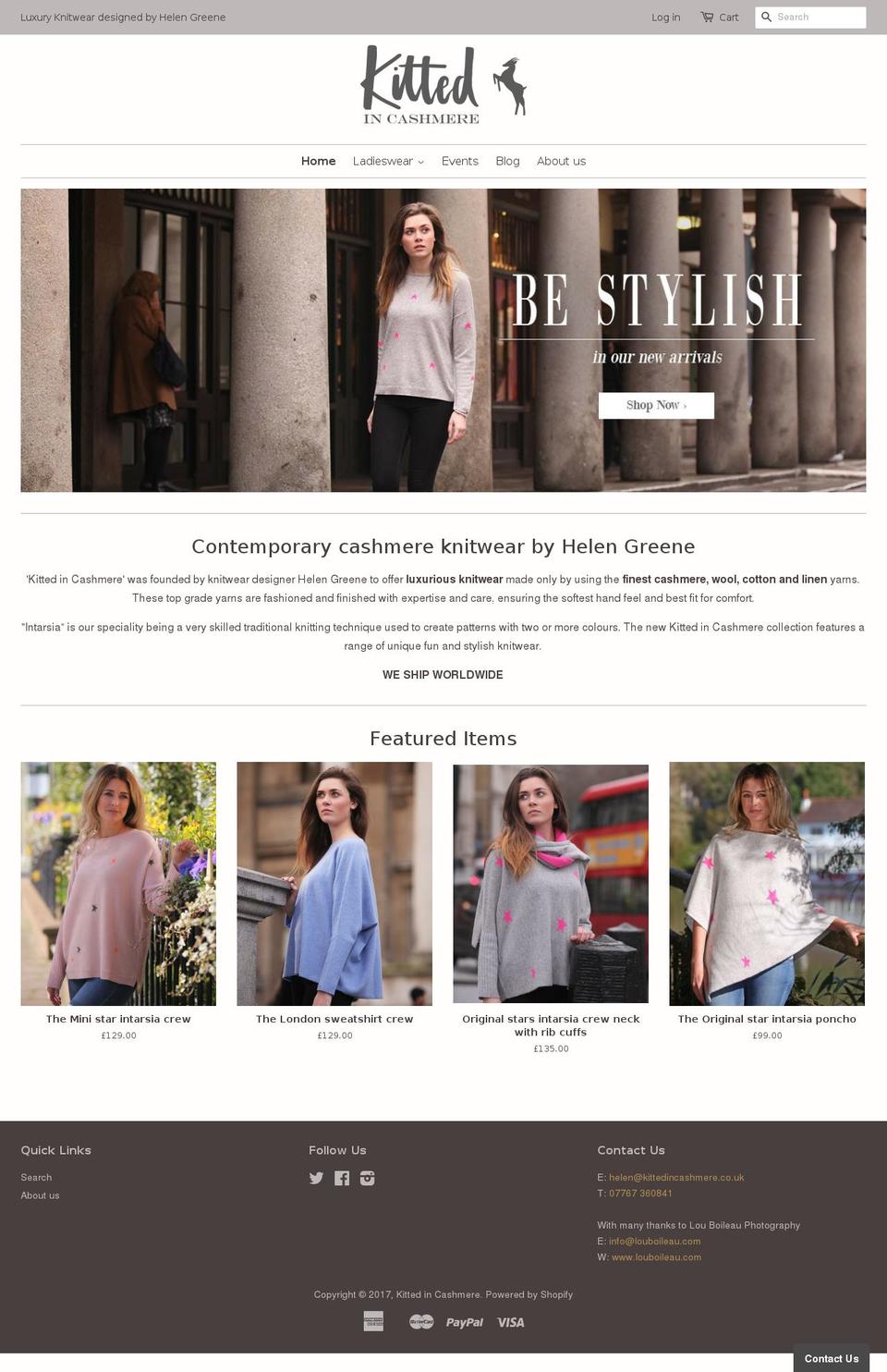 kittedincashmere.com shopify website screenshot