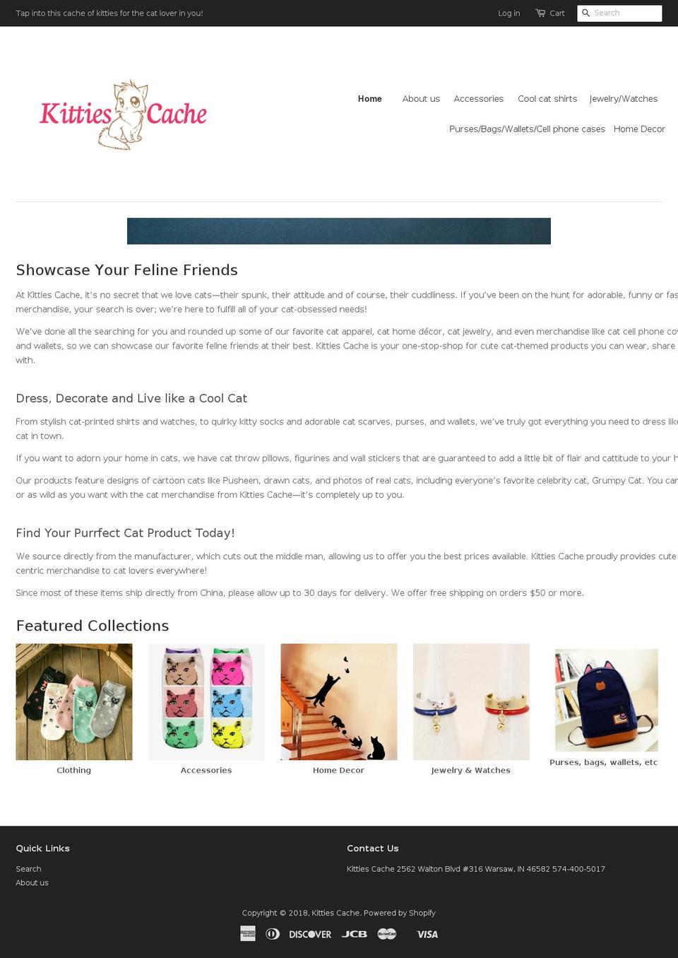 kittiescache.com shopify website screenshot